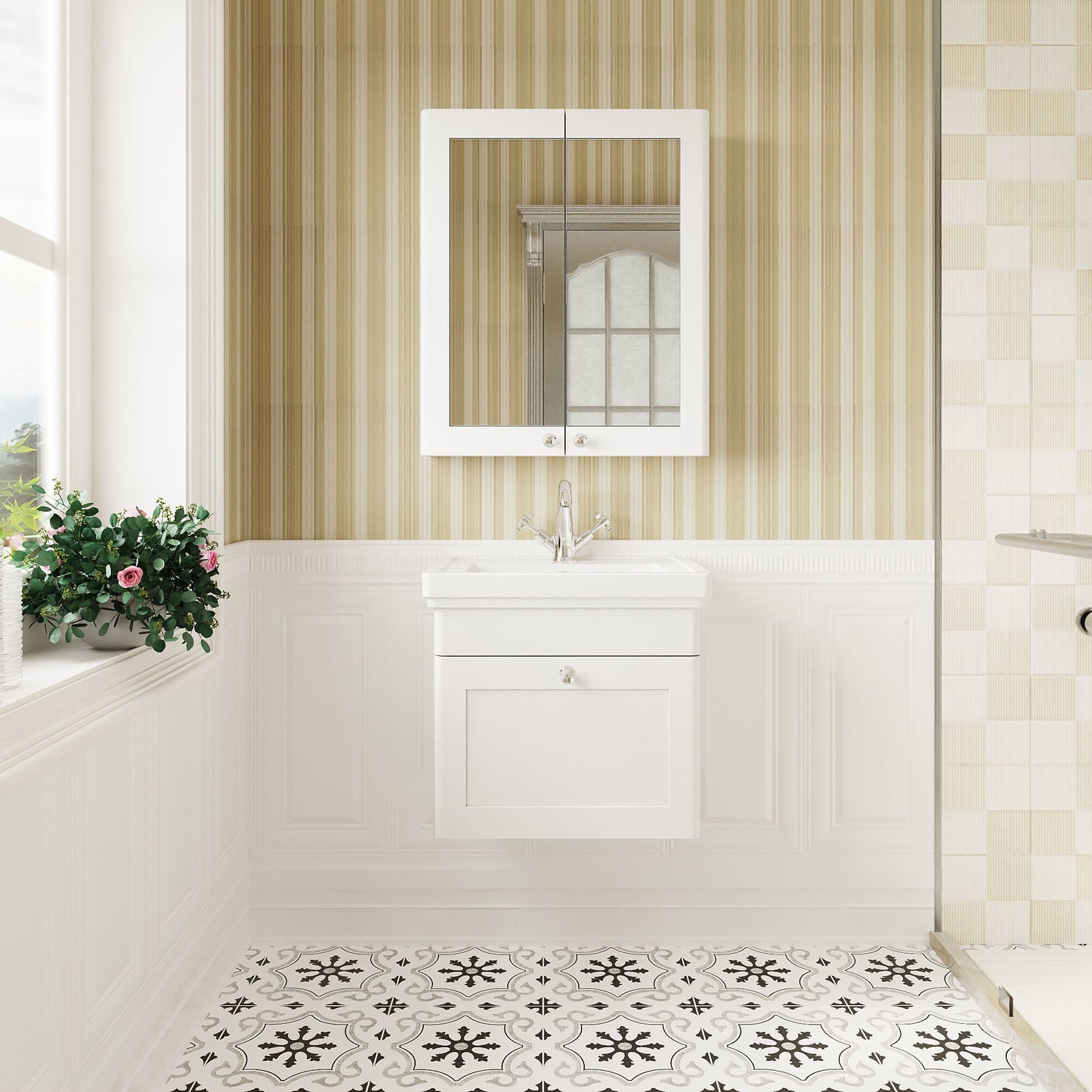 [BFCL191A] Swynnerton Traditional Wall Hung 1 Drawer Vanity Basin Unit with Fireclay Basin - Choice of Colour and Size - Lifestyle 1