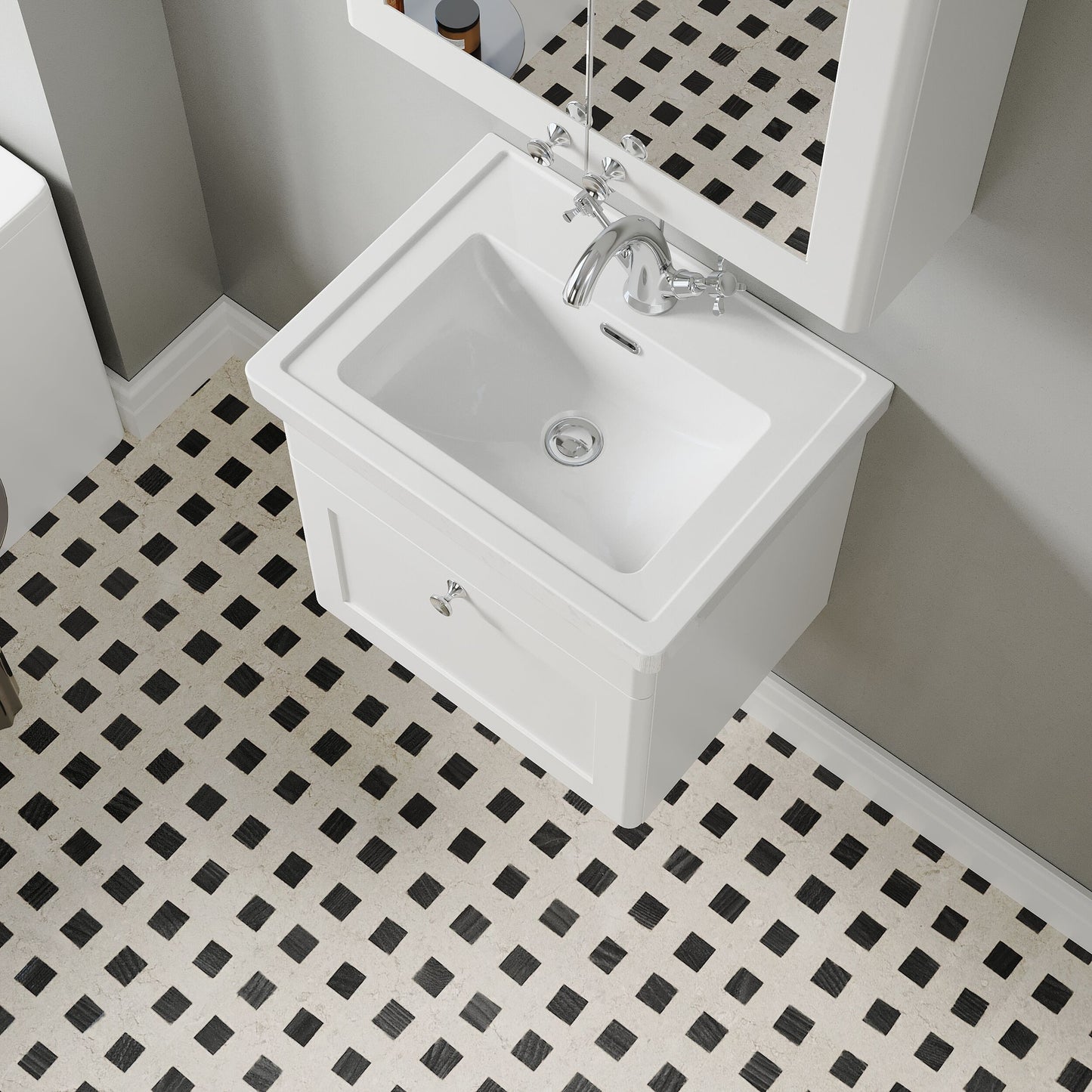 [BFCL191A] Swynnerton Traditional Wall Hung 1 Drawer Vanity Basin Unit with Fireclay Basin - Choice of Colour and Size - Lifestyle 2