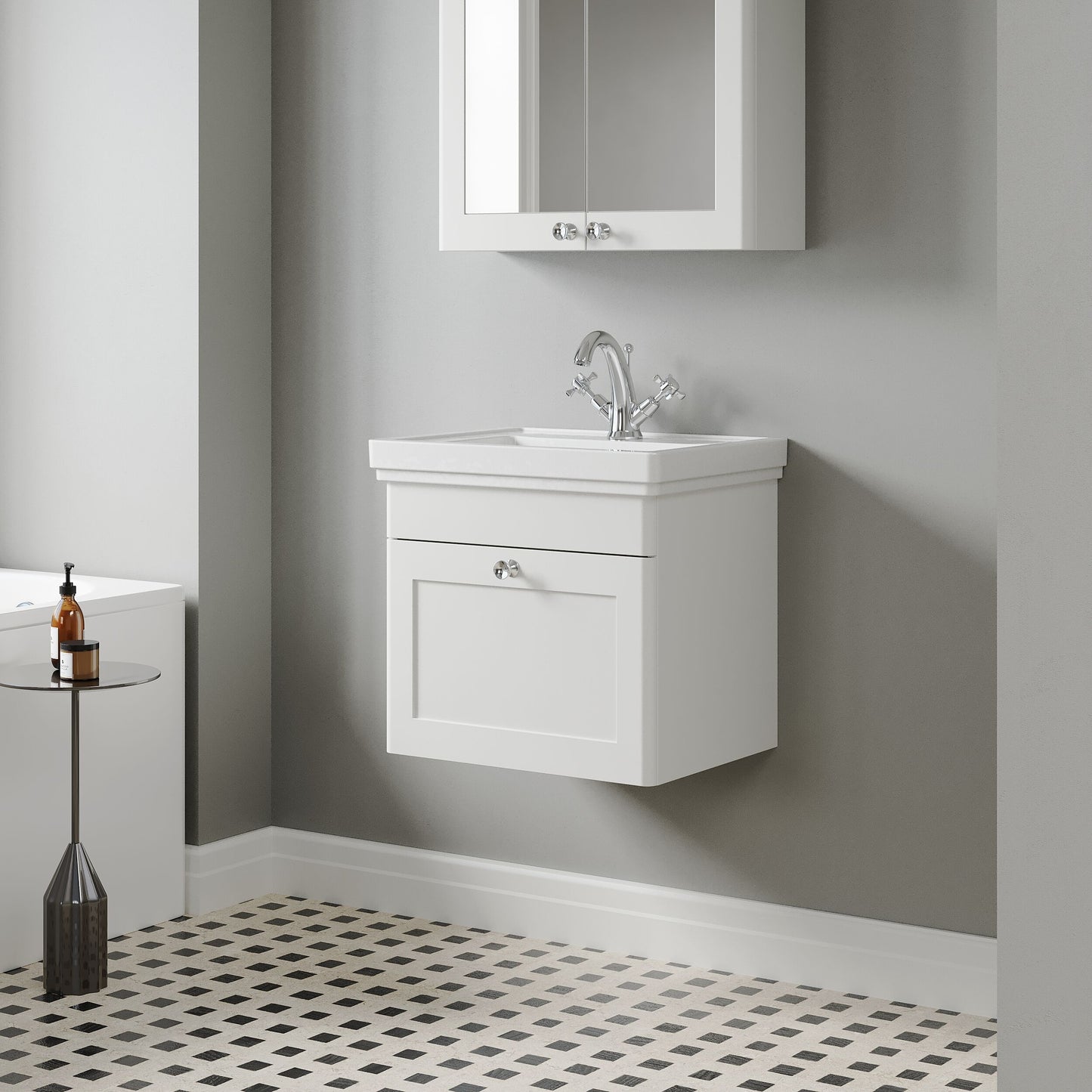 [BFCL191A] Swynnerton Traditional Wall Hung 1 Drawer Vanity Basin Unit with Fireclay Basin - Choice of Colour and Size - Lifestyle 3