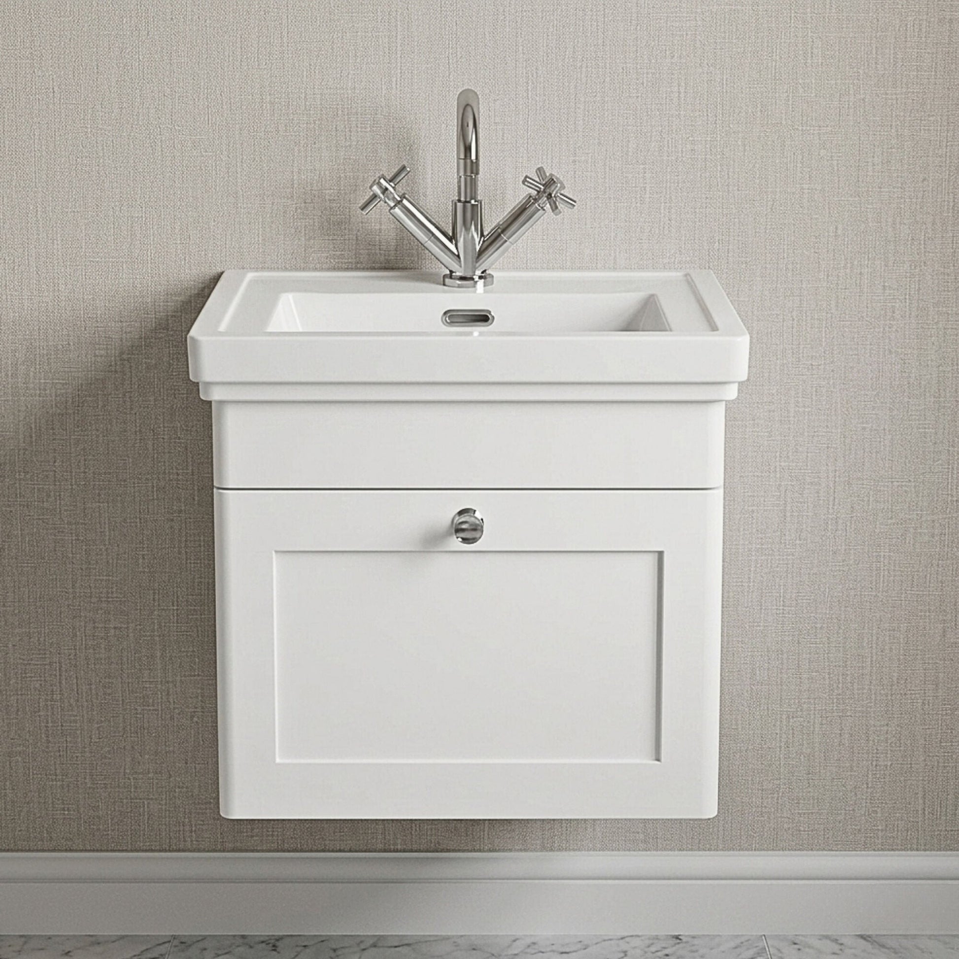 [BFCL191A] Swynnerton Traditional Wall Hung 1 Drawer Vanity Basin Unit with Fireclay Basin - Choice of Colour and Size - Silo