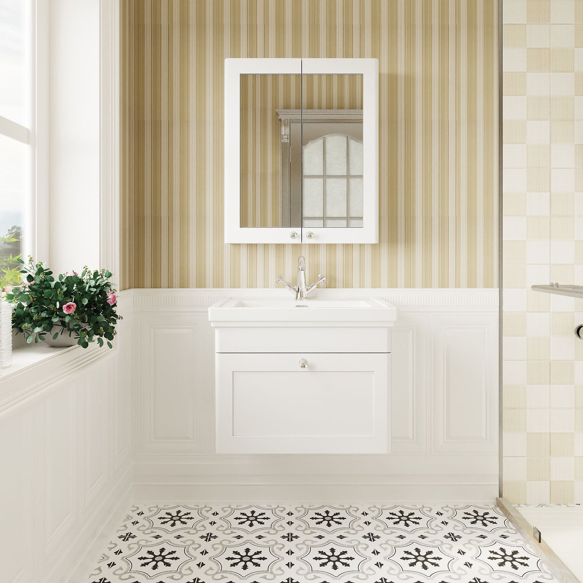 [BFCL194A] Swynnerton Traditional Wall Hung 1 Drawer Vanity Basin Unit with Fireclay Basin - Choice of Colour and Size - Lifestyle 1