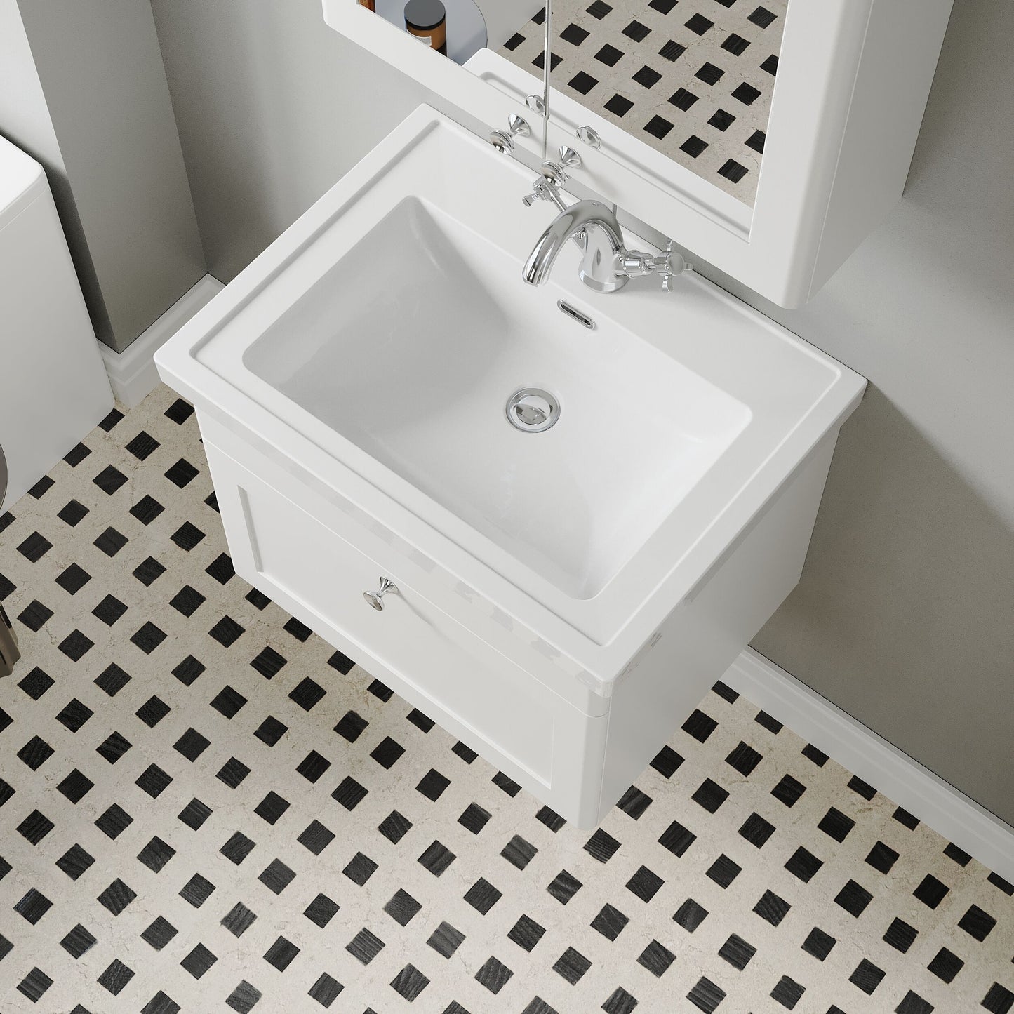 [BFCL194A] Swynnerton Traditional Wall Hung 1 Drawer Vanity Basin Unit with Fireclay Basin - Choice of Colour and Size - Lifestyle 2