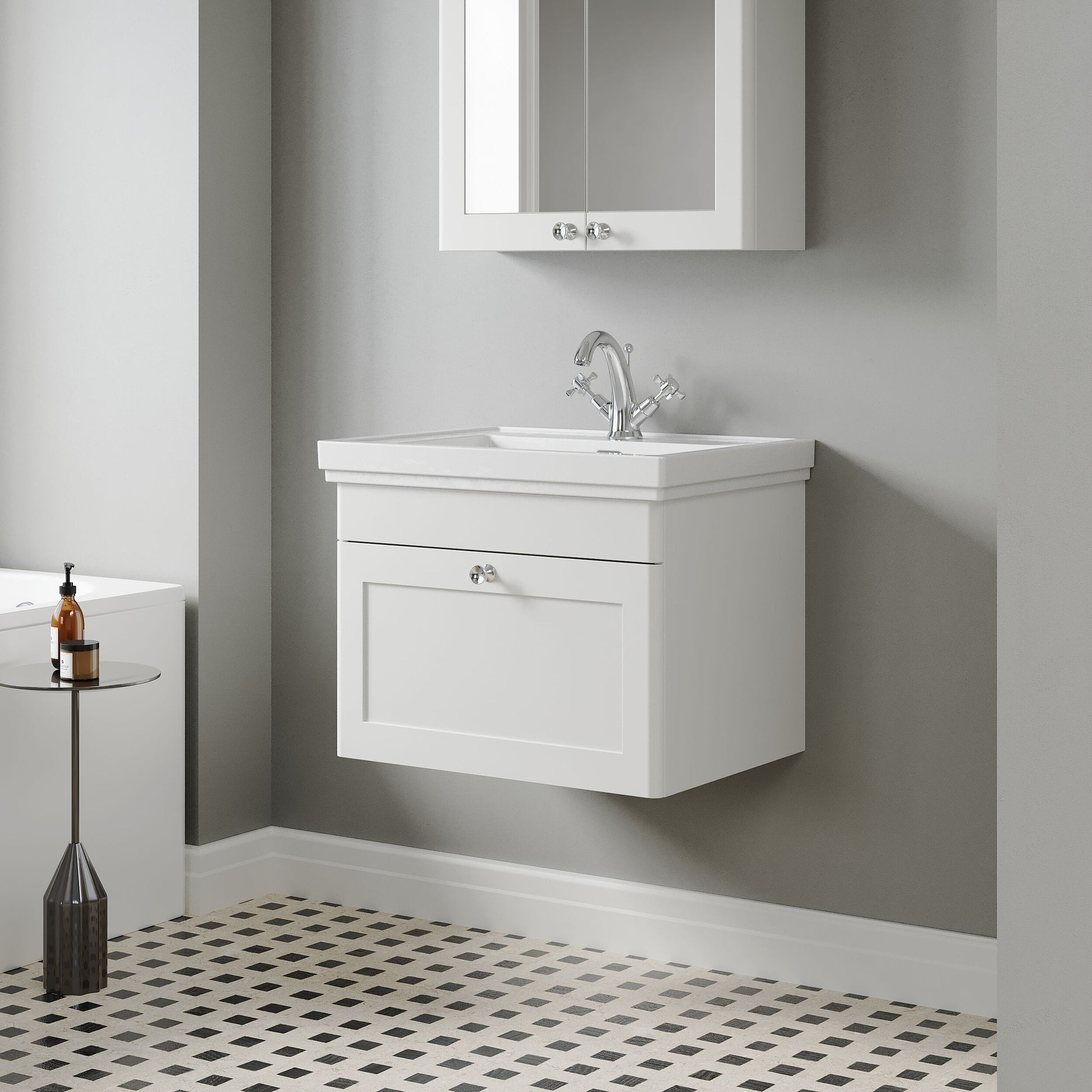 [BFCL194A] Swynnerton Traditional Wall Hung 1 Drawer Vanity Basin Unit with Fireclay Basin - Choice of Colour and Size - Lifestyle 3