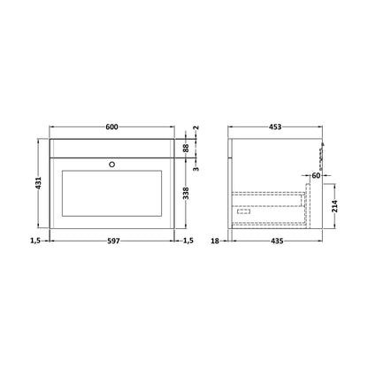 [BFCL194] 600 W/H 1-Drawer Unit (431x600x453) - Technical Drawing