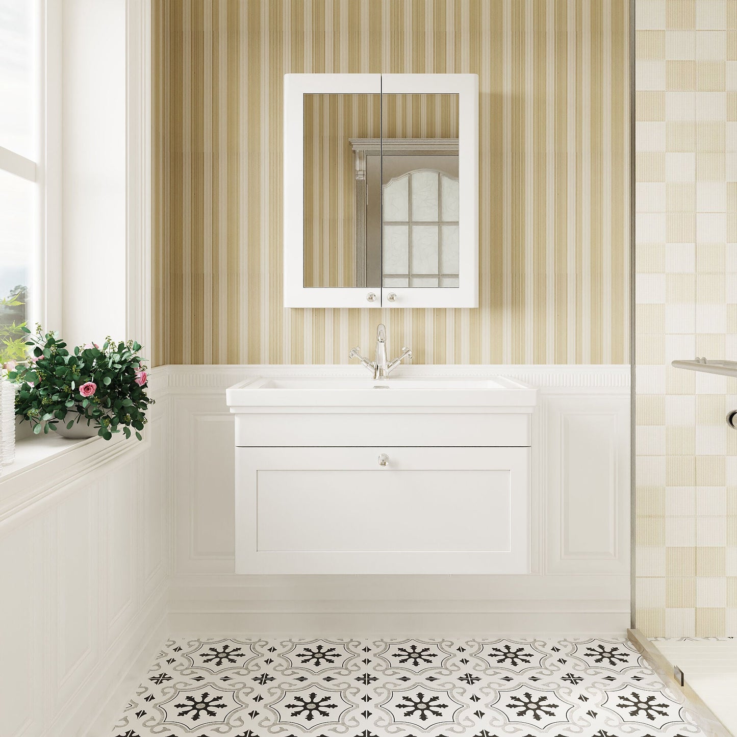 [BFCL196A] Swynnerton Traditional Wall Hung 1 Drawer Vanity Basin Unit with Fireclay Basin - Choice of Colour and Size - Lifestyle 1