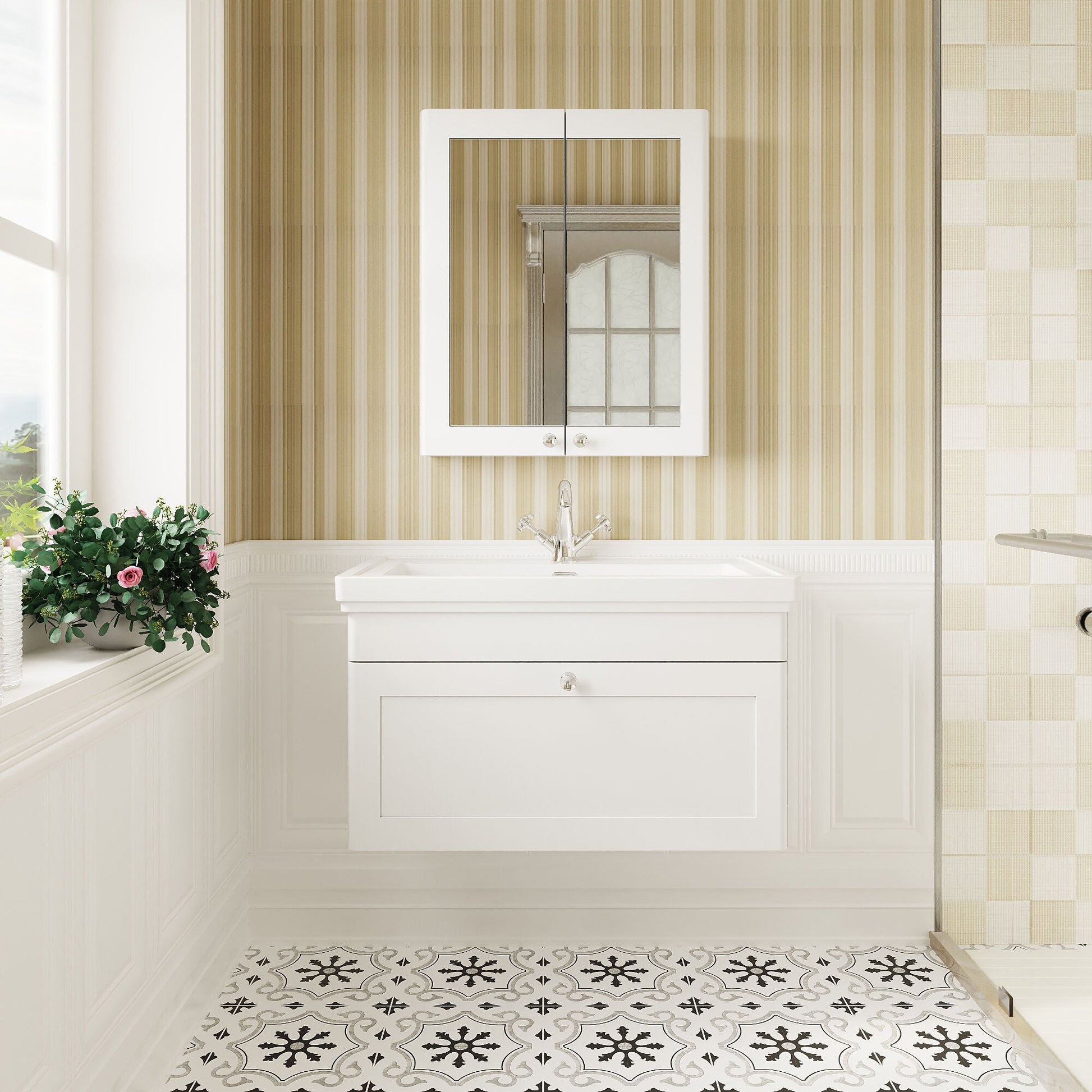 [BFCL196A] Swynnerton Traditional Wall Hung 1 Drawer Vanity Basin Unit with Fireclay Basin - Choice of Colour and Size - Lifestyle 1