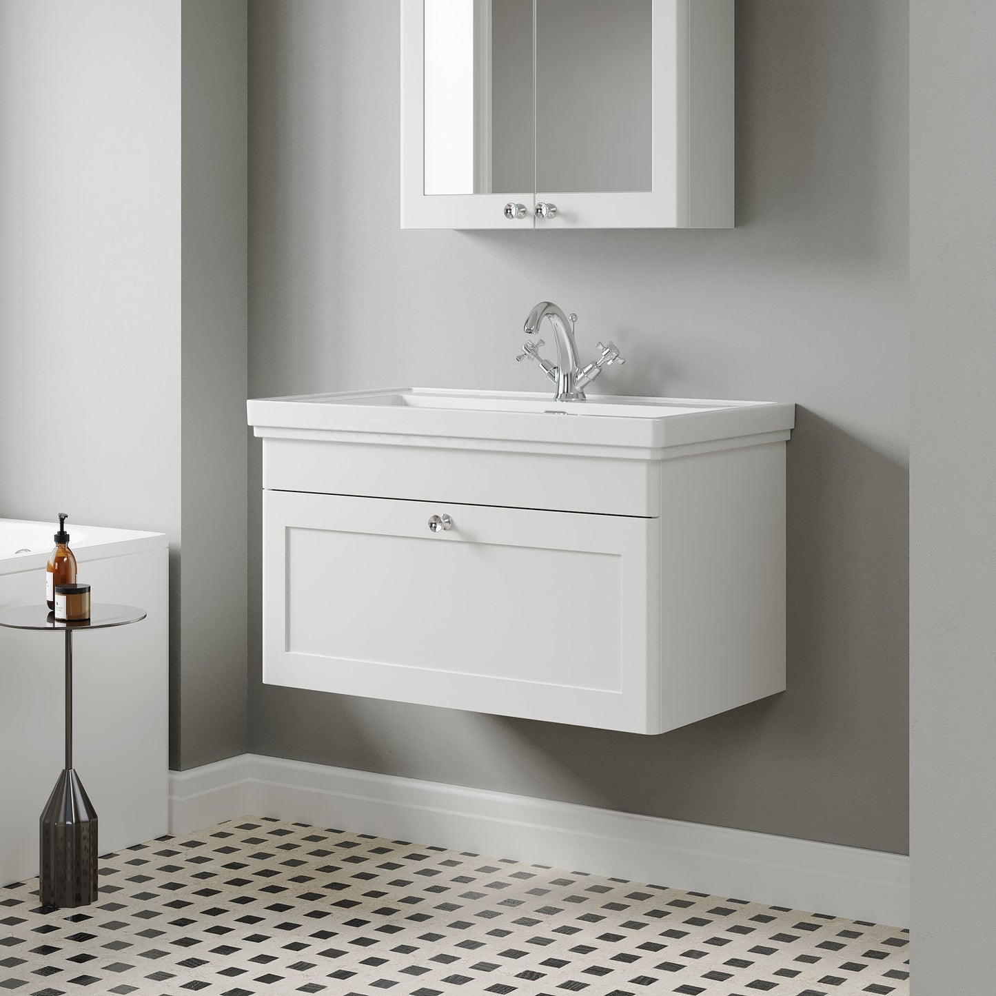 [BFCL196A] Swynnerton Traditional Wall Hung 1 Drawer Vanity Basin Unit with Fireclay Basin - Choice of Colour and Size - Lifestyle 3