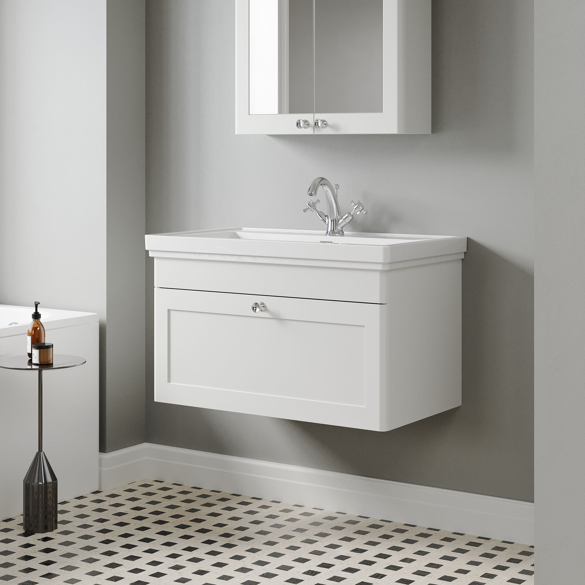 [BFCL196A] Swynnerton Traditional Wall Hung 1 Drawer Vanity Basin Unit with Fireclay Basin - Choice of Colour and Size - Lifestyle 3