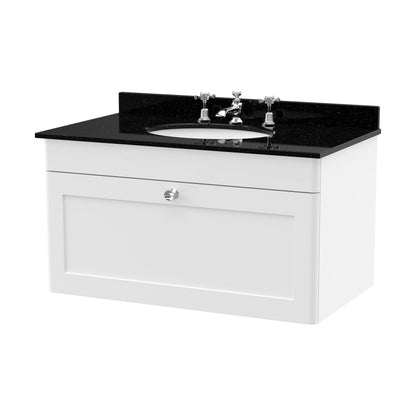[BFCL196BR3] Swynnerton Traditional 1 Drawer Wall Hung Vanity Unit with Marble Basin, Satin White, 800mm - Cutout