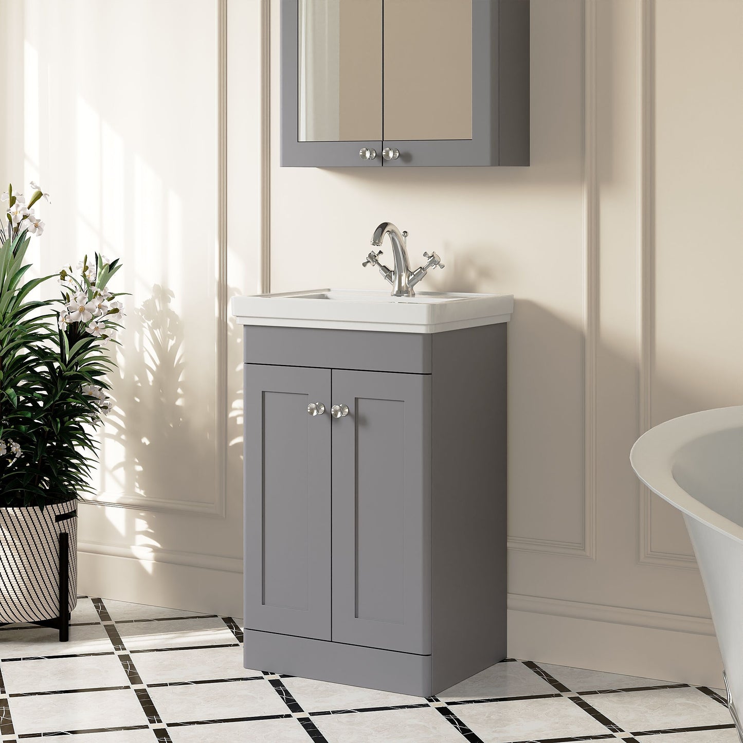 [BFCL223A] Swynnerton Traditional Floor Standing Vanity Basin Unit with 1 Tap Hole Ceramic Basin - Choice of Size and Finish - Lifestyle 3