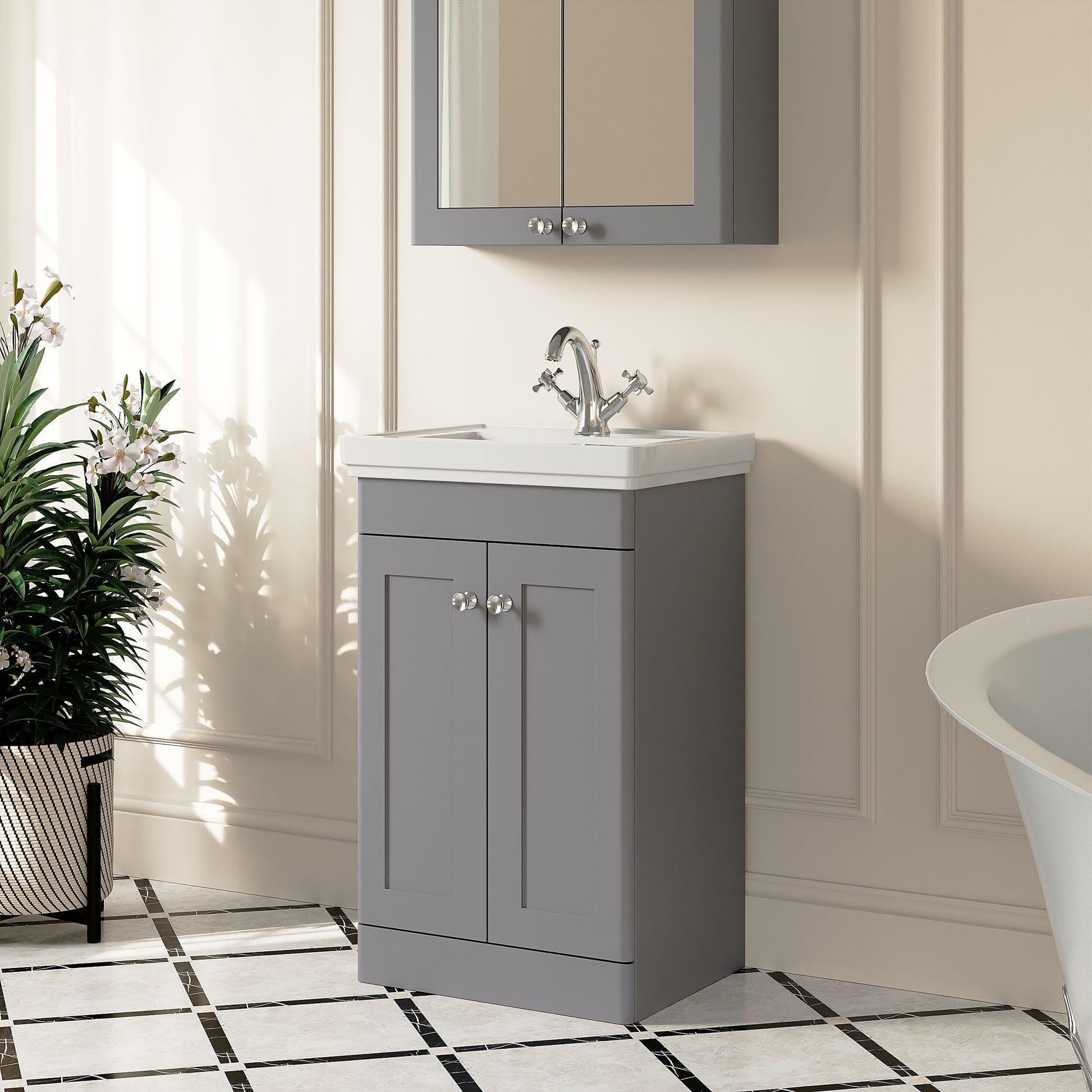 [BFCL223A] Swynnerton Traditional Floor Standing Vanity Basin Unit with 1 Tap Hole Ceramic Basin - Choice of Size and Finish - Lifestyle 3