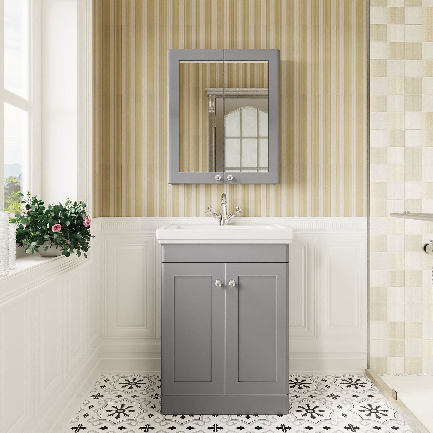 [BFCL225A] Swynnerton Traditional Floor Standing Vanity Basin Unit with 1 Tap Hole Ceramic Basin - Choice of Size and Finish - Lifestyle 1