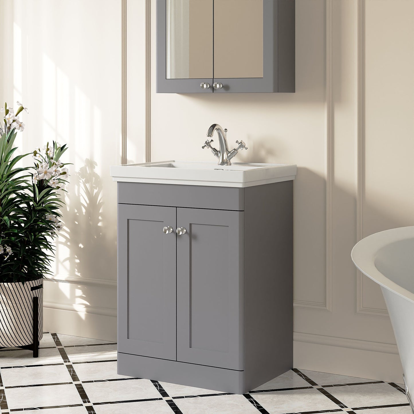 [BFCL225A] Swynnerton Traditional Floor Standing Vanity Basin Unit with 1 Tap Hole Ceramic Basin - Choice of Size and Finish - Lifestyle 3