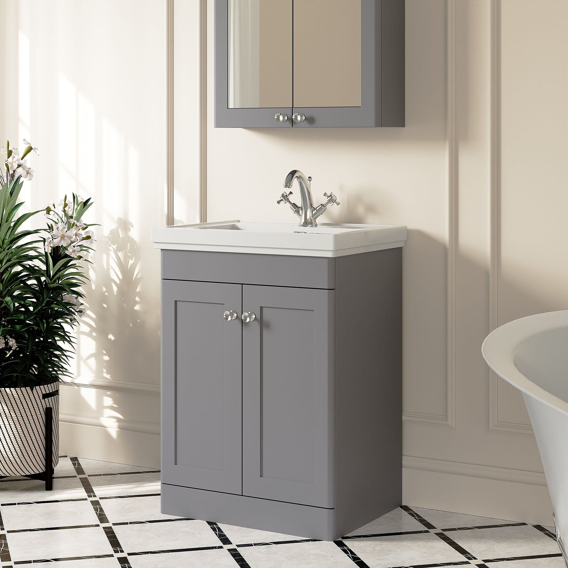 [BFCL225A] Swynnerton Traditional Floor Standing Vanity Basin Unit with 1 Tap Hole Ceramic Basin - Choice of Size and Finish - Lifestyle 3