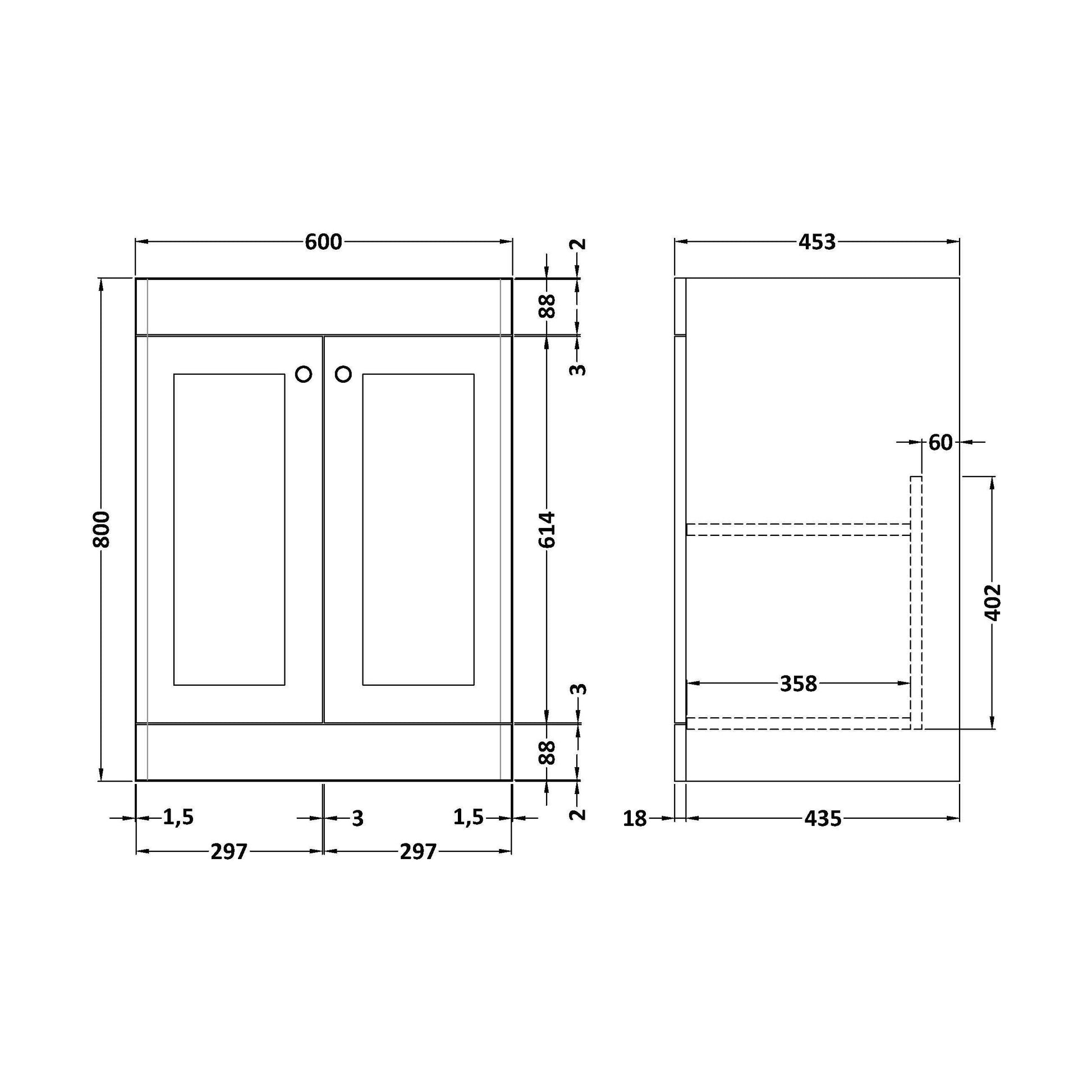[BFCL225] 600 F/S 2-Door Unit (800x600x453) - Technical Drawing