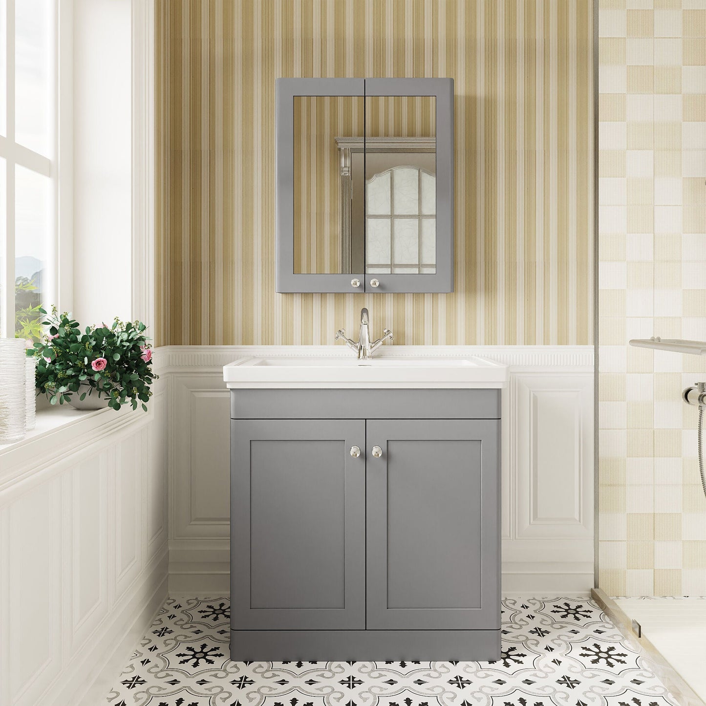 [BFCL226A] Swynnerton Traditional Floor Standing Vanity Basin Unit with 1 Tap Hole Ceramic Basin - Choice of Size and Finish - Lifestyle 1