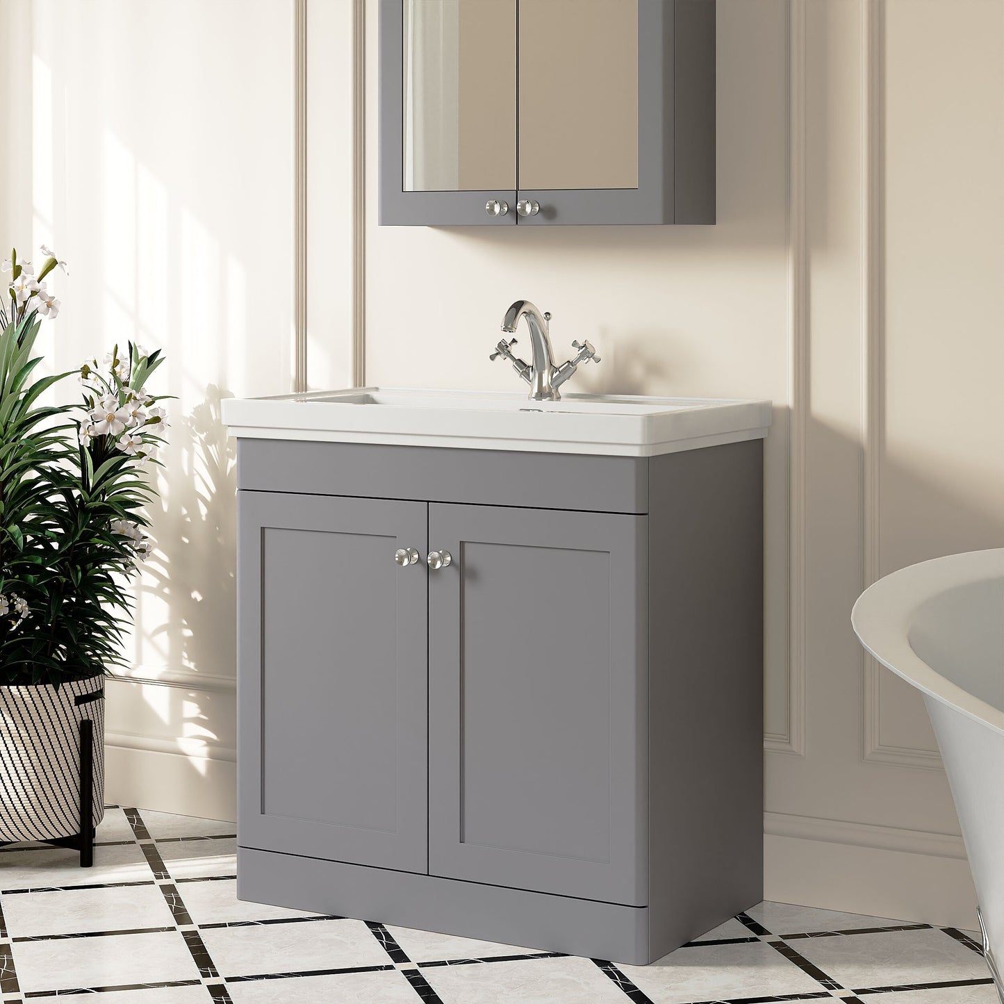 [BFCL226A] Swynnerton Traditional Floor Standing Vanity Basin Unit with 1 Tap Hole Ceramic Basin - Choice of Size and Finish - Lifestyle 3
