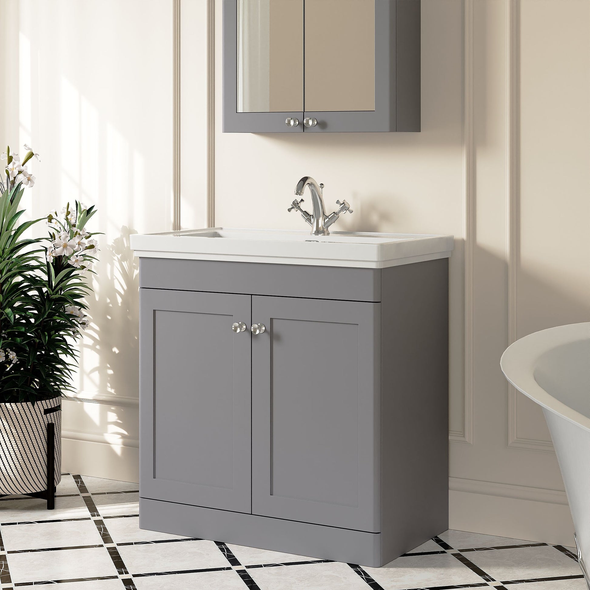 [BFCL226A] Swynnerton Traditional Floor Standing Vanity Basin Unit with 1 Tap Hole Ceramic Basin - Choice of Size and Finish - Lifestyle 3
