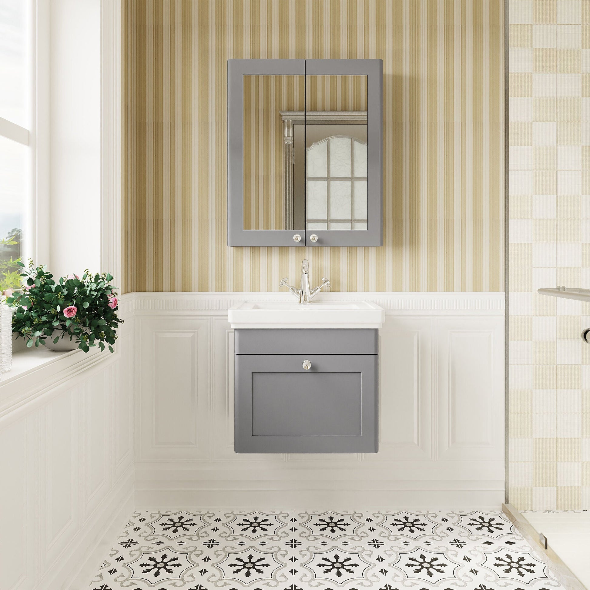 [BFCL291A] Swynnerton Traditional Wall Hung 1 Drawer Vanity Basin Unit with Fireclay Basin - Choice of Colour and Size - Lifestyle 1