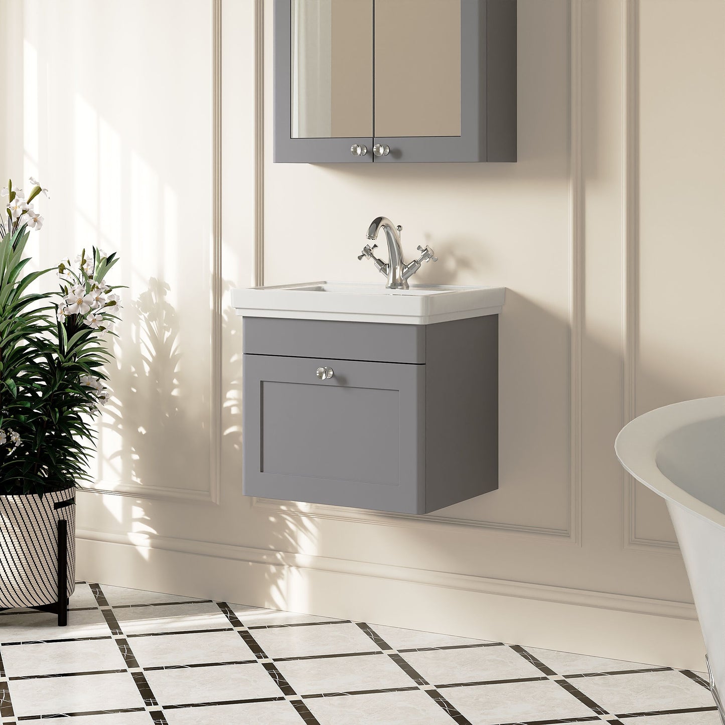 [BFCL291A] Swynnerton Traditional Wall Hung 1 Drawer Vanity Basin Unit with Fireclay Basin - Choice of Colour and Size - Lifestyle 3