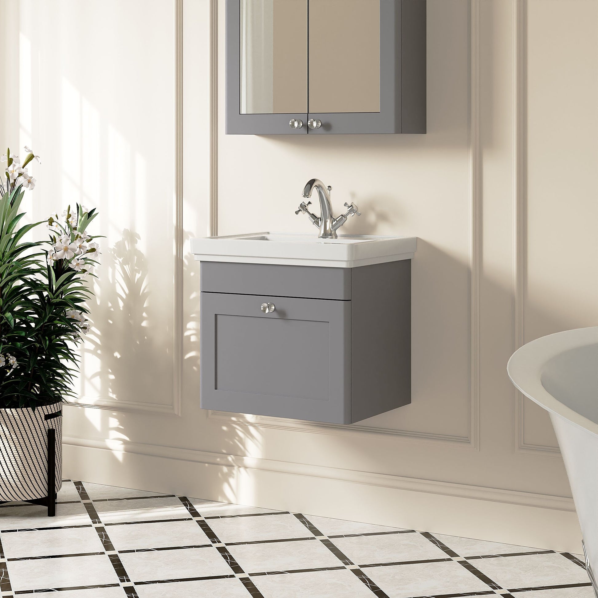 [BFCL291A] Swynnerton Traditional Wall Hung 1 Drawer Vanity Basin Unit with Fireclay Basin - Choice of Colour and Size - Lifestyle 3