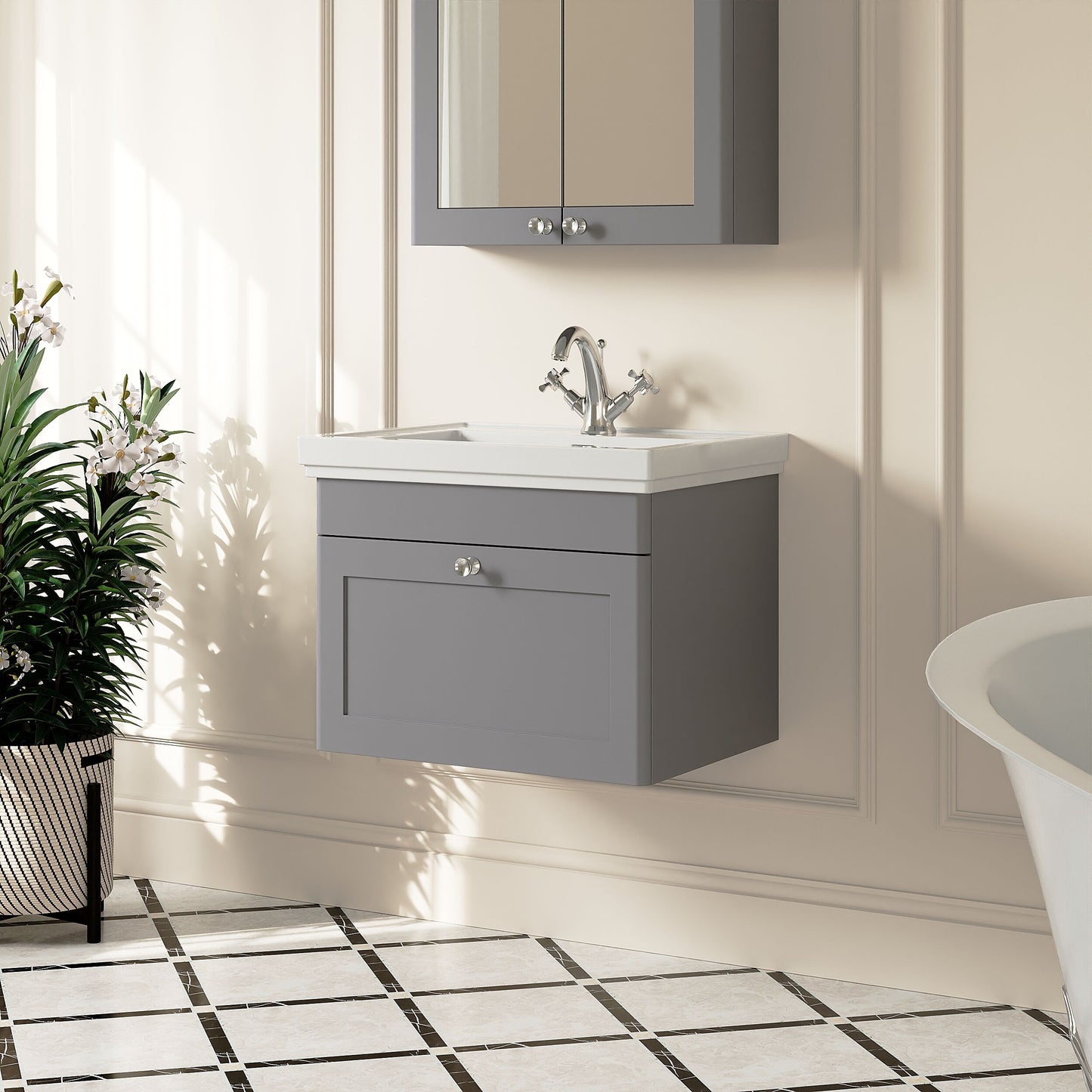 [BFCL294A] Swynnerton Traditional Wall Hung 1 Drawer Vanity Basin Unit with Fireclay Basin - Choice of Colour and Size - Lifestyle 3