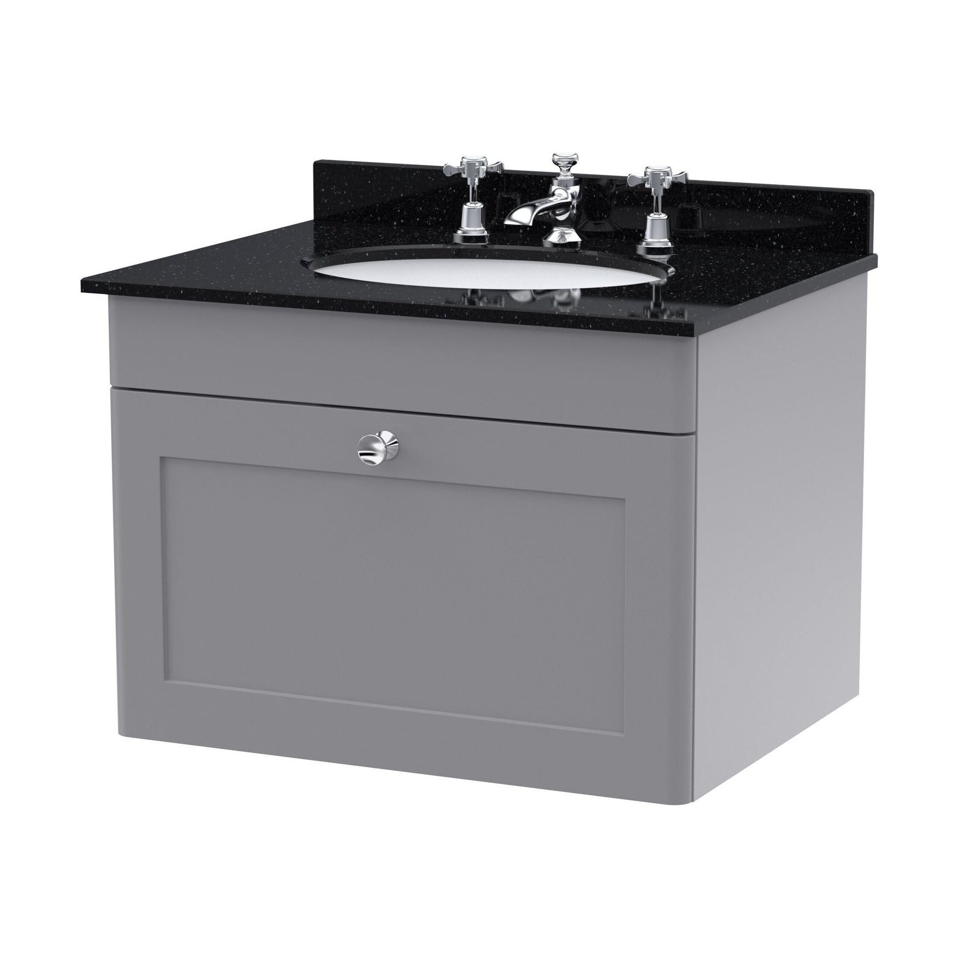 [BFCL294BR3] Swynnerton Traditional 1 Drawer Wall Hung Vanity Unit with Marble Basin, Satin Grey, 600mm - Cutout