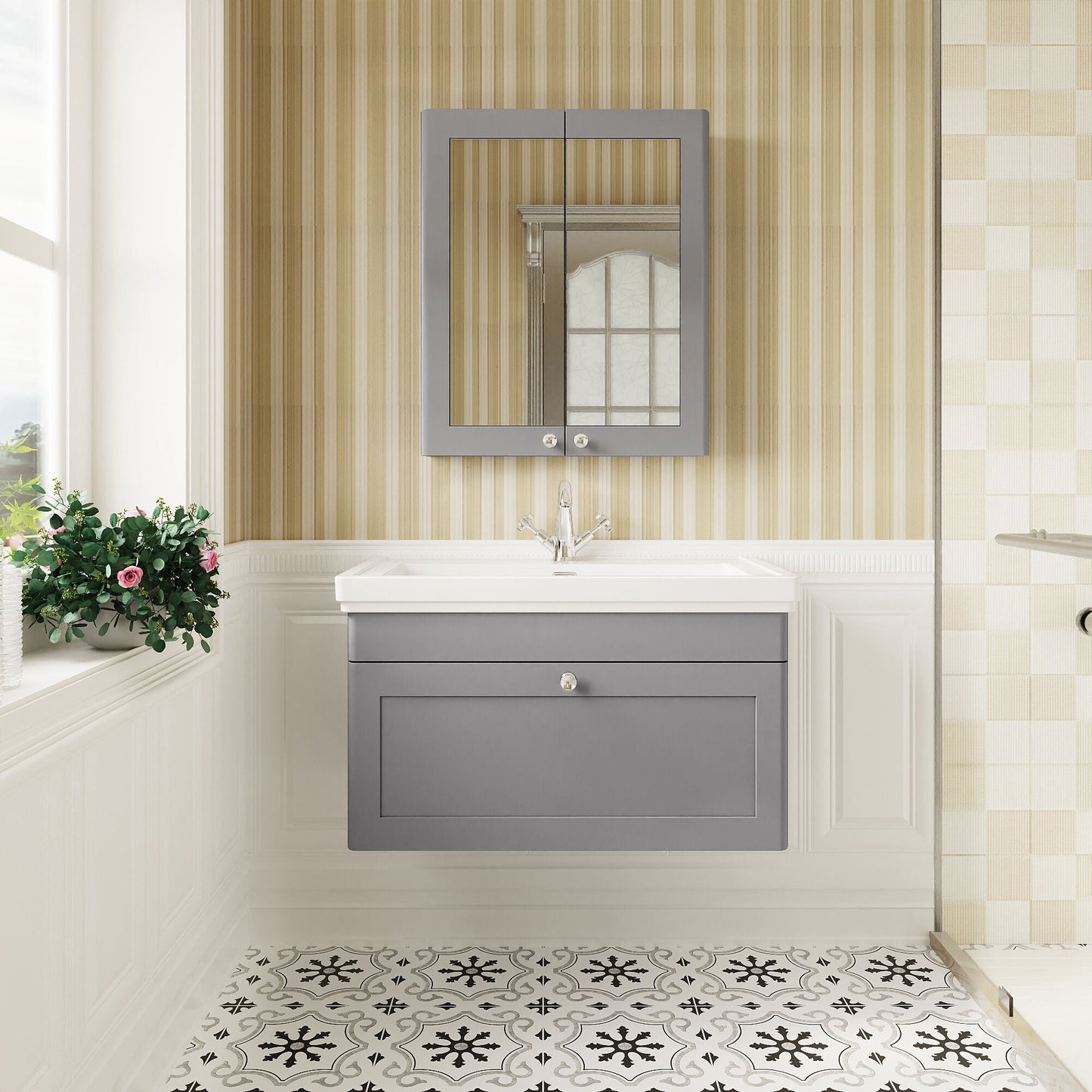 [BFCL296A] Swynnerton Traditional Wall Hung 1 Drawer Vanity Basin Unit with Fireclay Basin - Choice of Colour and Size - Lifestyle 1