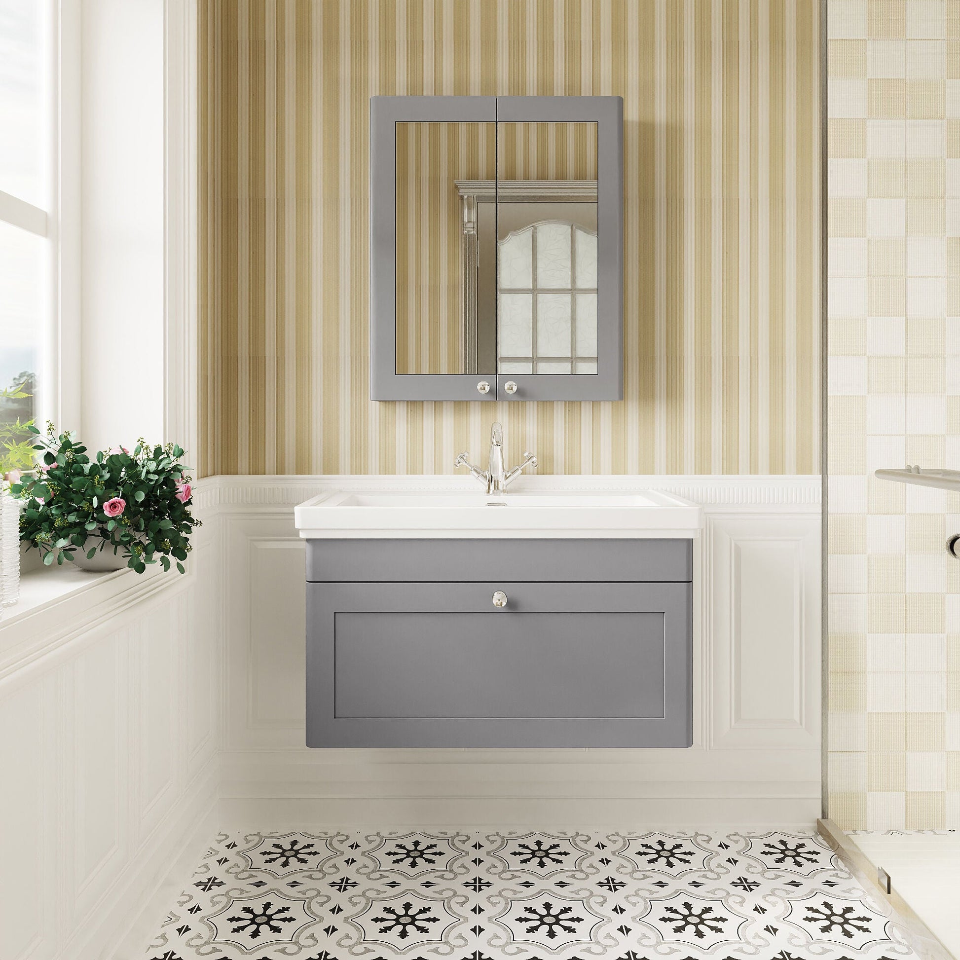 [BFCL296A] Swynnerton Traditional Wall Hung 1 Drawer Vanity Basin Unit with Fireclay Basin - Choice of Colour and Size - Lifestyle 1