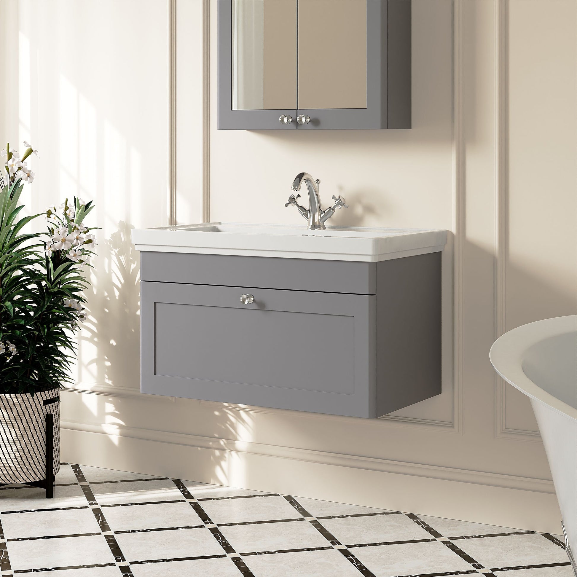 [BFCL296A] Swynnerton Traditional Wall Hung 1 Drawer Vanity Basin Unit with Fireclay Basin - Choice of Colour and Size - Lifestyle 3