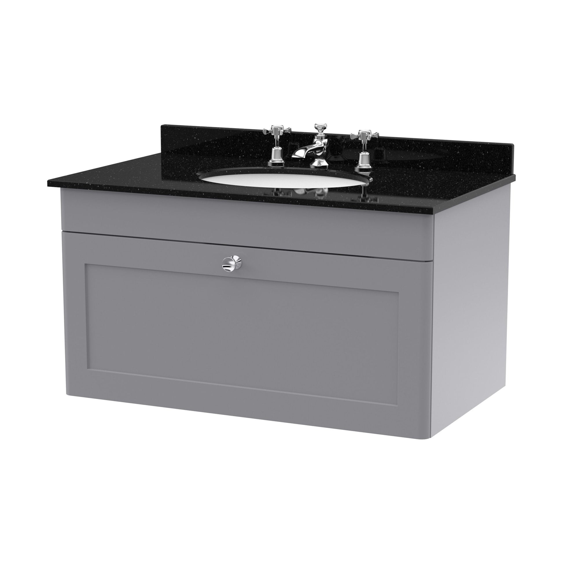 [BFCL296BR3] Swynnerton Traditional 1 Drawer Wall Hung Vanity Unit with Marble Basin, Satin Grey, 800mm - Cutout