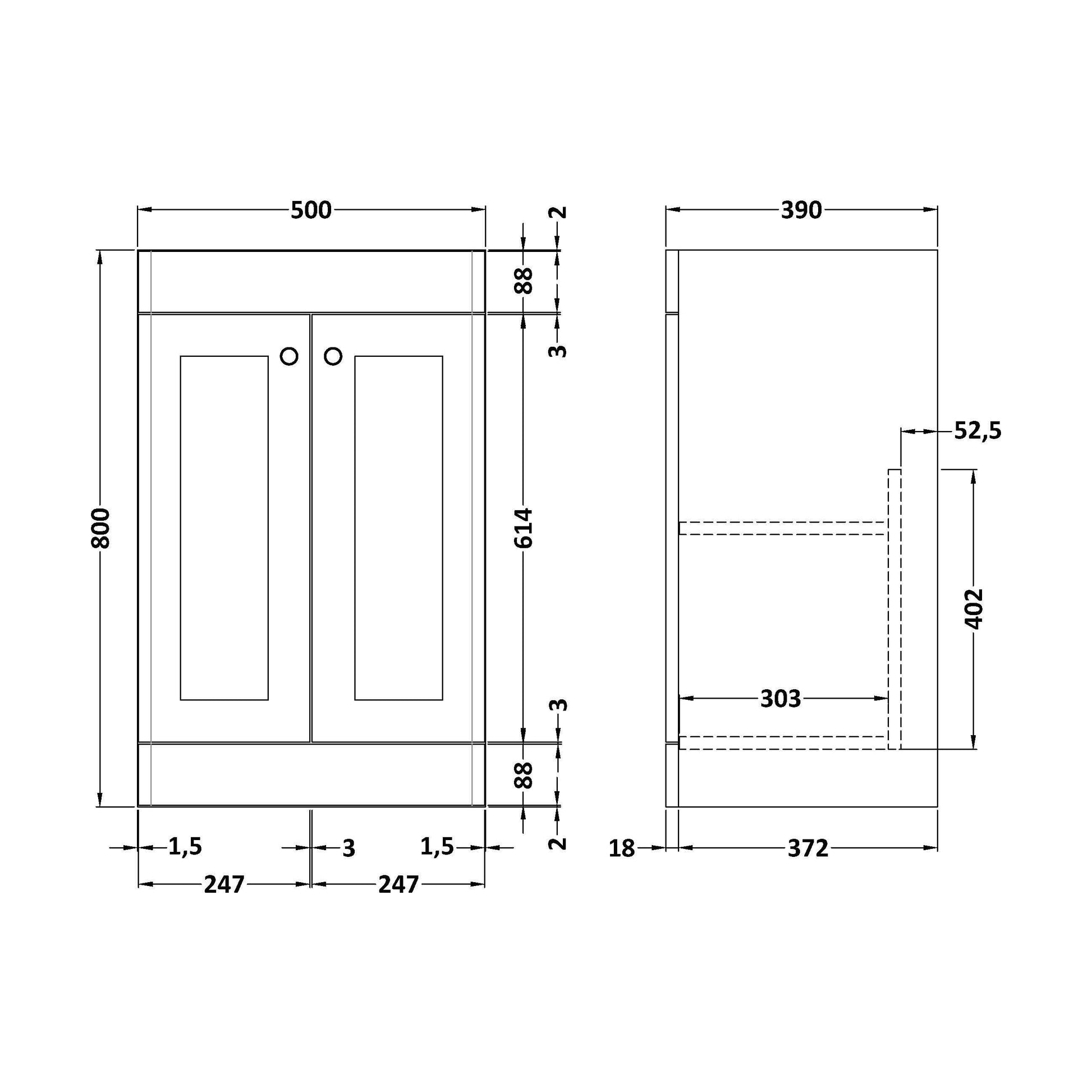 [BFCL823] 500 F/S 2-Door Unit (800x500x390) - Technical Drawing