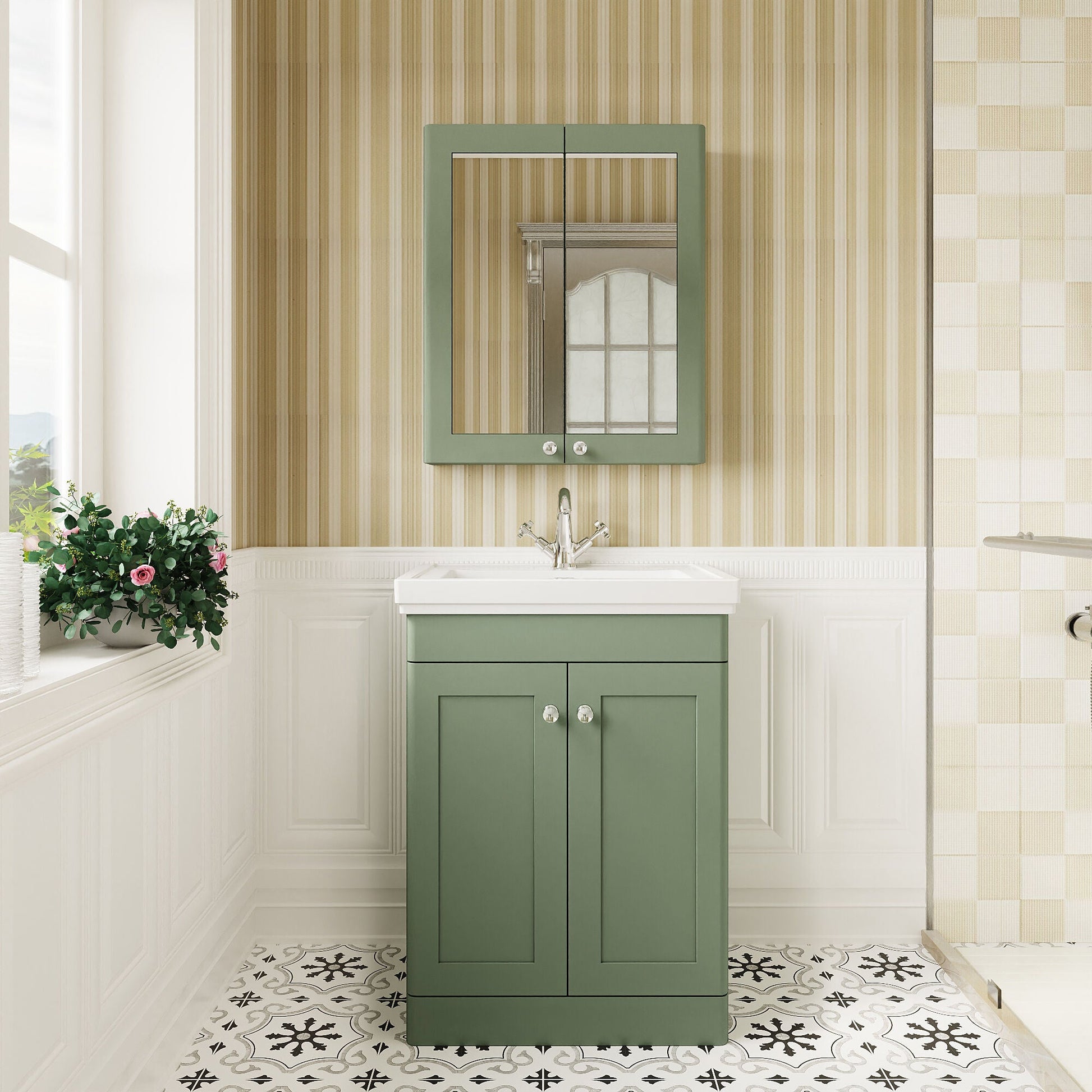 [BFCL825A] Swynnerton Traditional Floor Standing Vanity Basin Unit with 1 Tap Hole Ceramic Basin - Choice of Size and Finish - Lifestyle 1