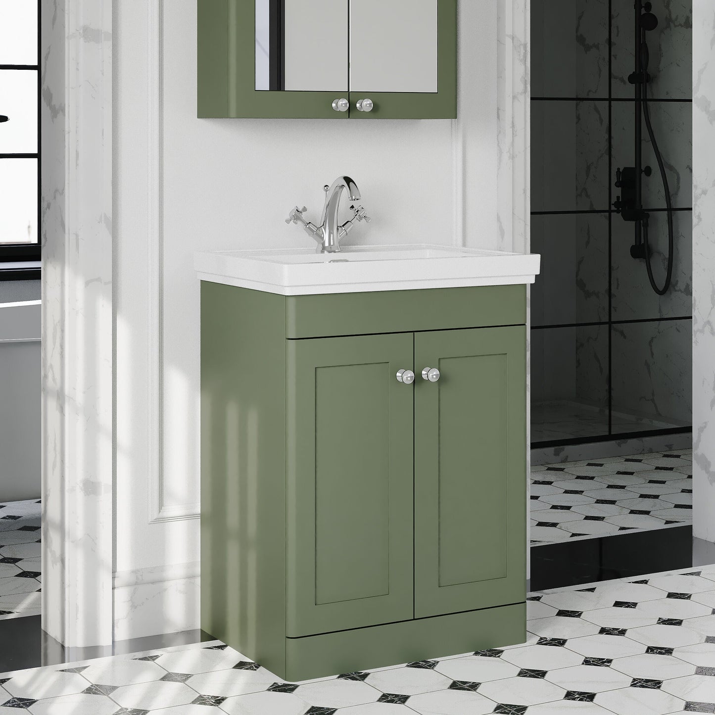 [BFCL825A] Swynnerton Traditional Floor Standing Vanity Basin Unit with 1 Tap Hole Ceramic Basin - Choice of Size and Finish - Lifestyle 3