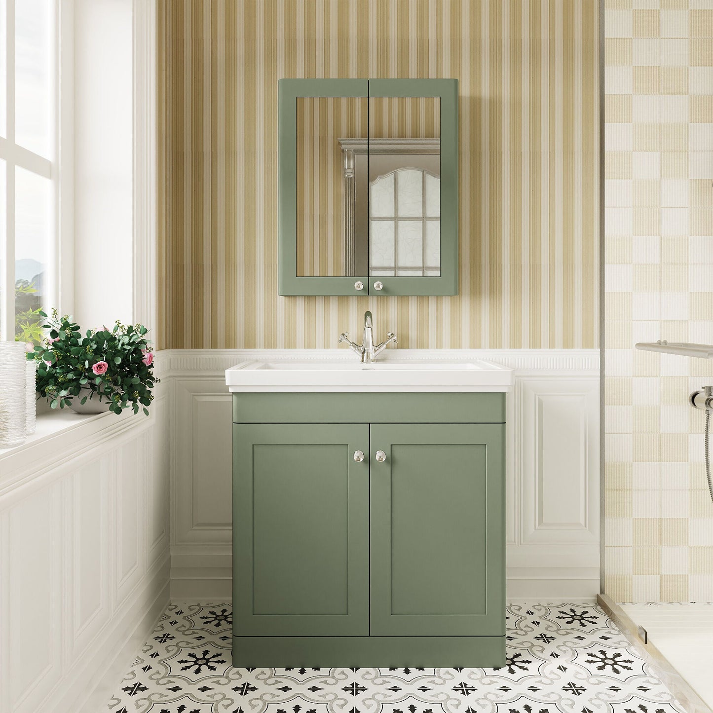 [BFCL826A] Swynnerton Traditional Floor Standing Vanity Basin Unit with 1 Tap Hole Ceramic Basin - Choice of Size and Finish - Lifestyle 1