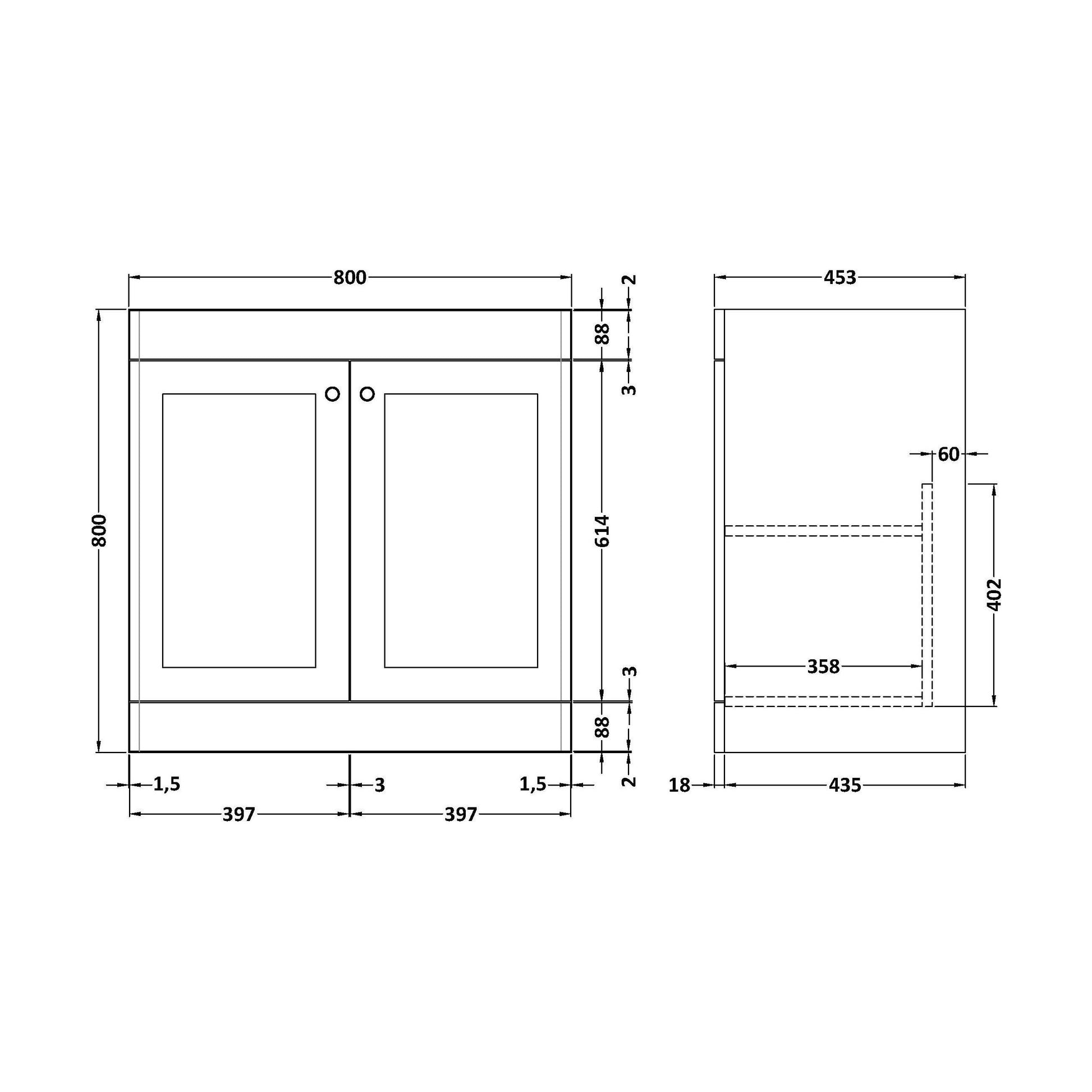 [BFCL826] 800 F/S 2-Door Unit (800x800 x453) - Technical Drawing