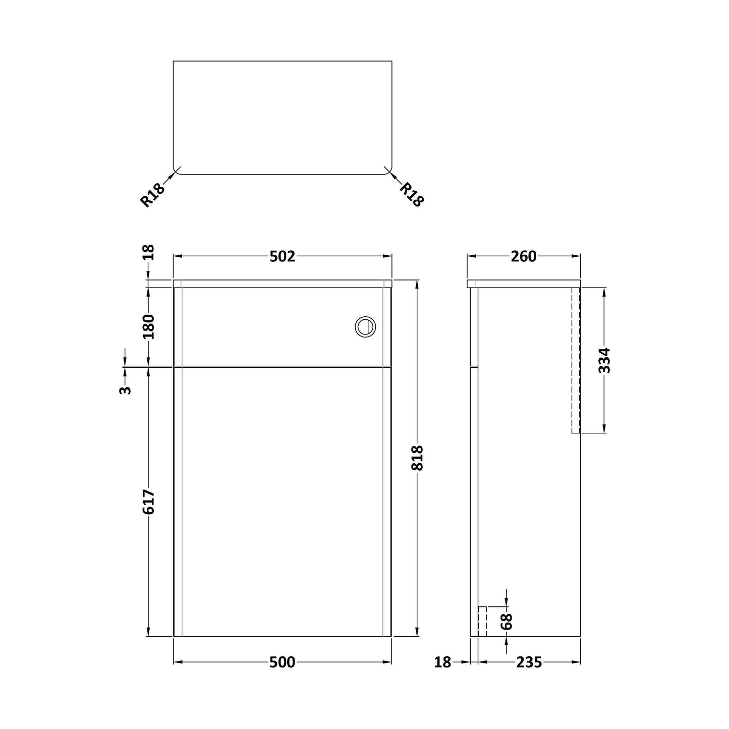 [BFCL841] Swynnerton Traditional Floor Standing WC Toilet Unit, 500mm, Choice of Colour - Technical Drawing