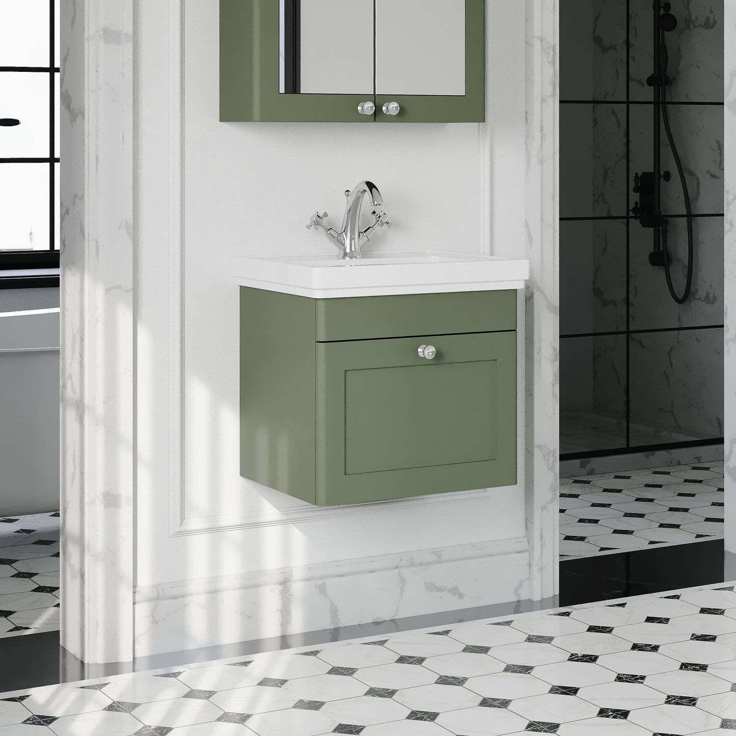 [BFCL891A] Swynnerton Traditional Wall Hung 1 Drawer Vanity Basin Unit with Fireclay Basin - Choice of Colour and Size - Lifestyle 3