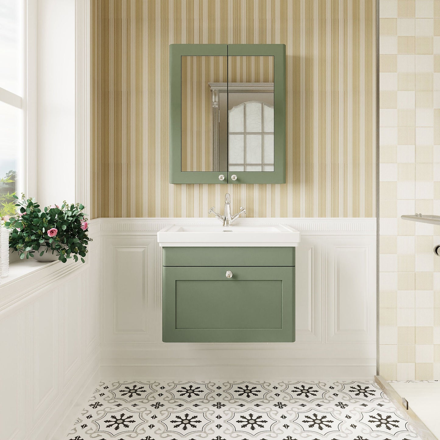 [BFCL894A] Swynnerton Traditional Wall Hung 1 Drawer Vanity Basin Unit with Fireclay Basin - Choice of Colour and Size - Lifestyle 1