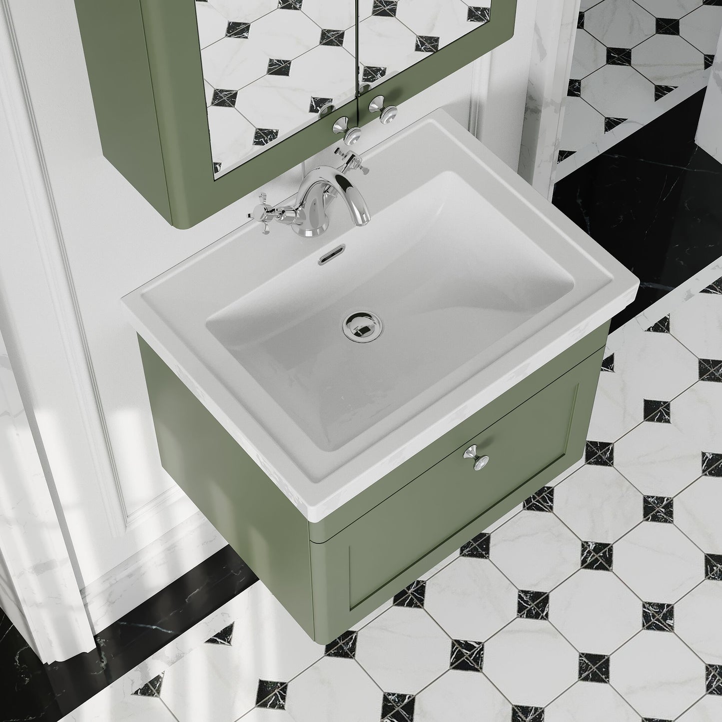 [BFCL894A] Swynnerton Traditional Wall Hung 1 Drawer Vanity Basin Unit with Fireclay Basin - Choice of Colour and Size - Lifestyle 2