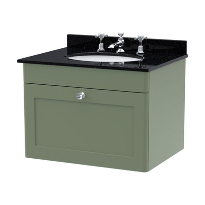 [BFCL894BR3] Swynnerton Traditional 1 Drawer Wall Hung Vanity Unit with Marble Basin, Satin Green, 600mm - Cutout