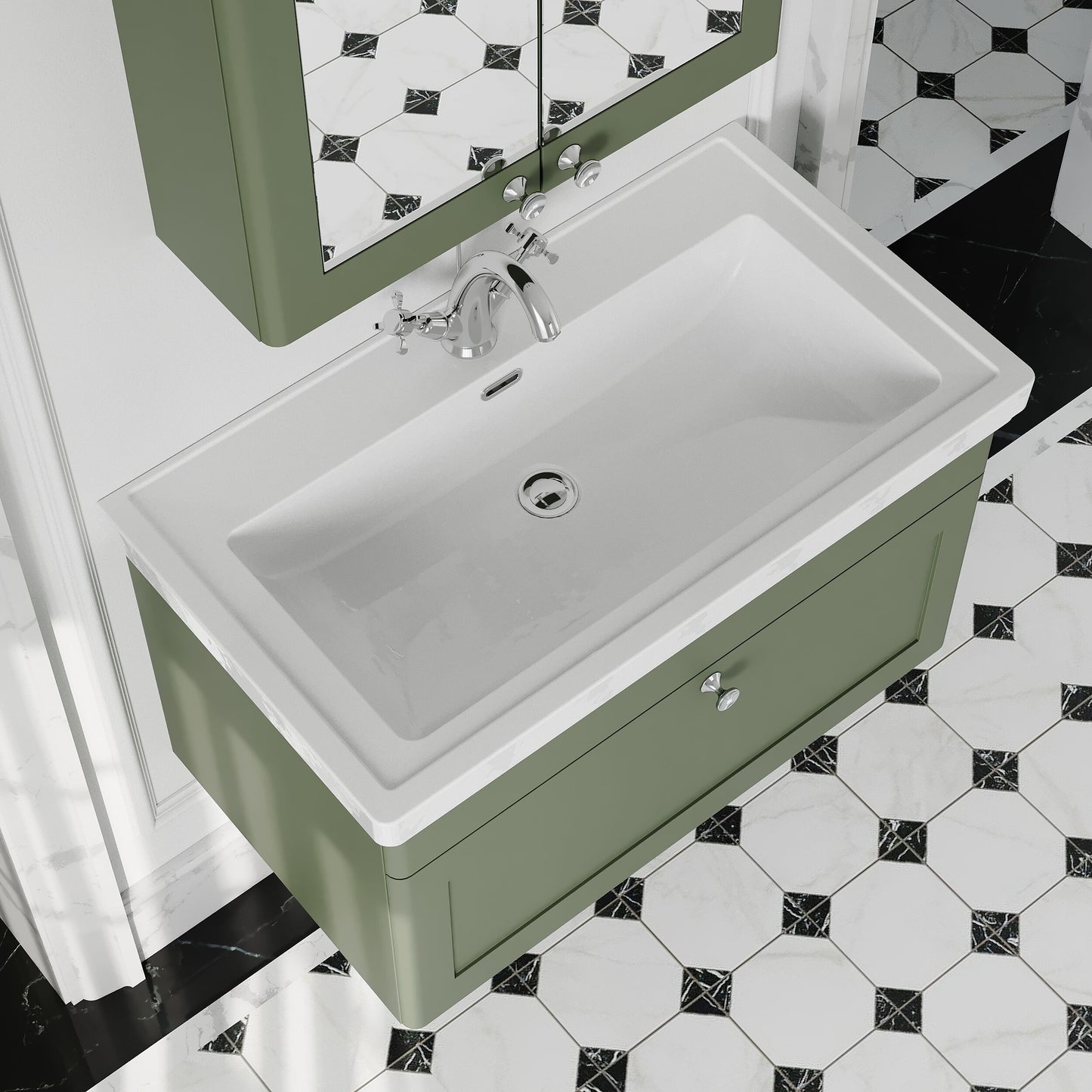 [BFCL896A] Swynnerton Traditional Wall Hung 1 Drawer Vanity Basin Unit with Fireclay Basin - Choice of Colour and Size - Lifestyle 2