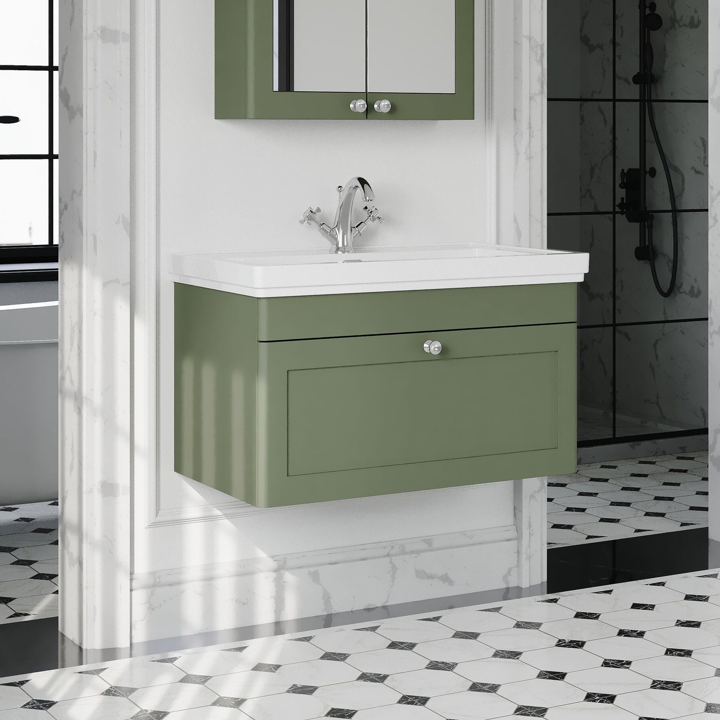 [BFCL896A] Swynnerton Traditional Wall Hung 1 Drawer Vanity Basin Unit with Fireclay Basin - Choice of Colour and Size - Lifestyle 3