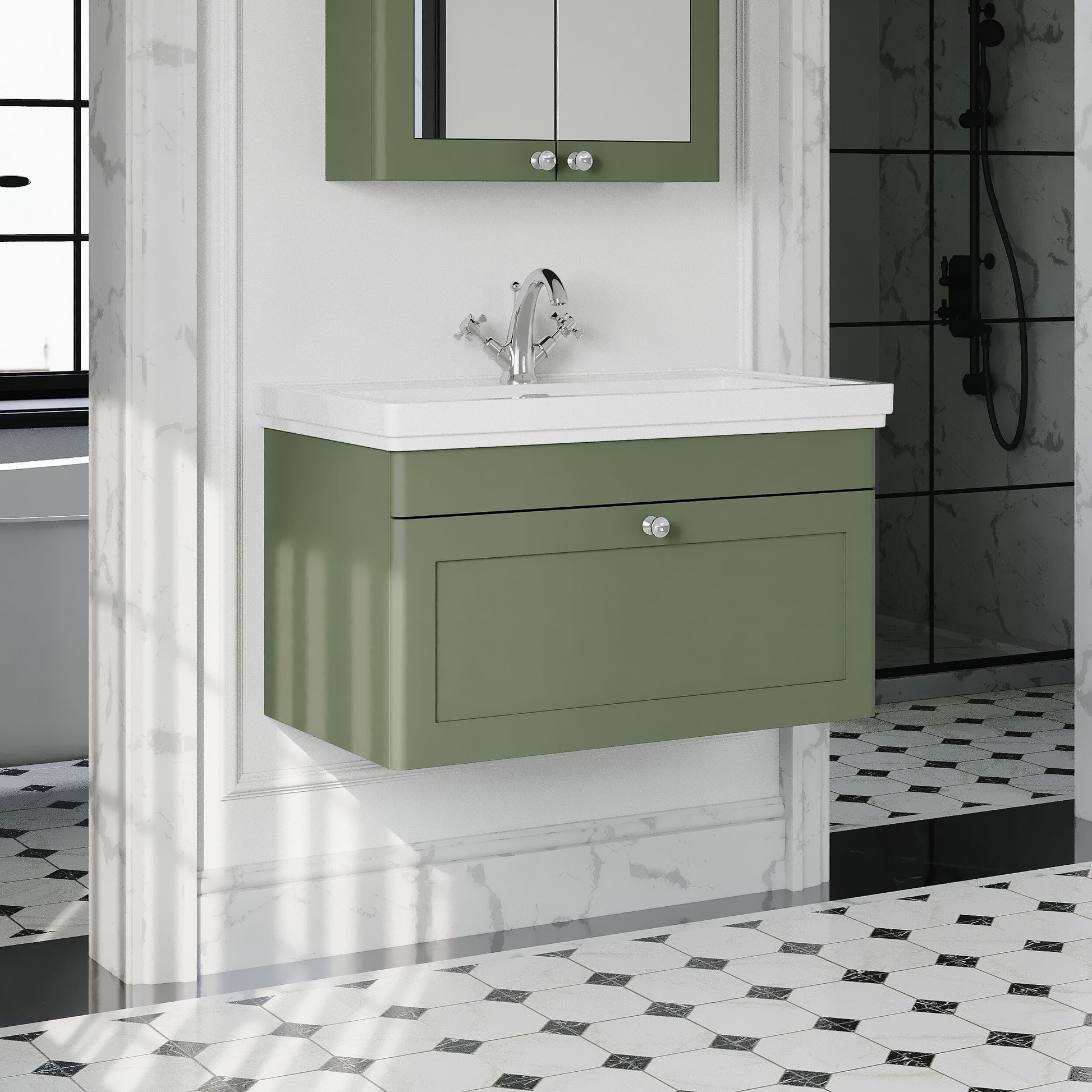 [BFCL896A] Swynnerton Traditional Wall Hung 1 Drawer Vanity Basin Unit with Fireclay Basin - Choice of Colour and Size - Lifestyle 3