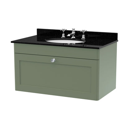 [BFCL896BR3] Swynnerton Traditional 1 Drawer Wall Hung Vanity Unit with Marble Basin, Satin Green, 800mm - Cutout