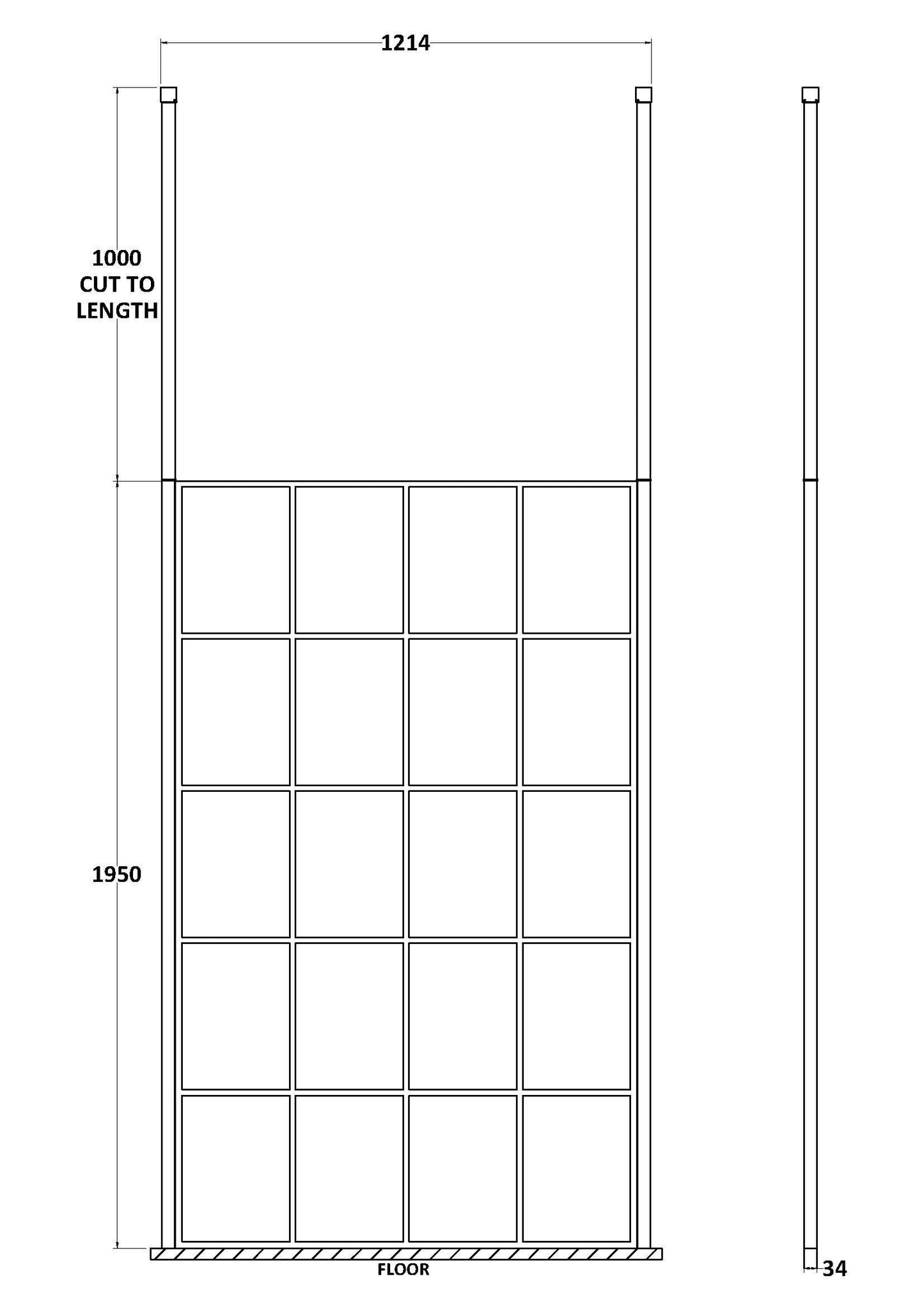 Hudson Reed 1200mm Frame Screen Matt Black Wetroom With Ceiling Posts