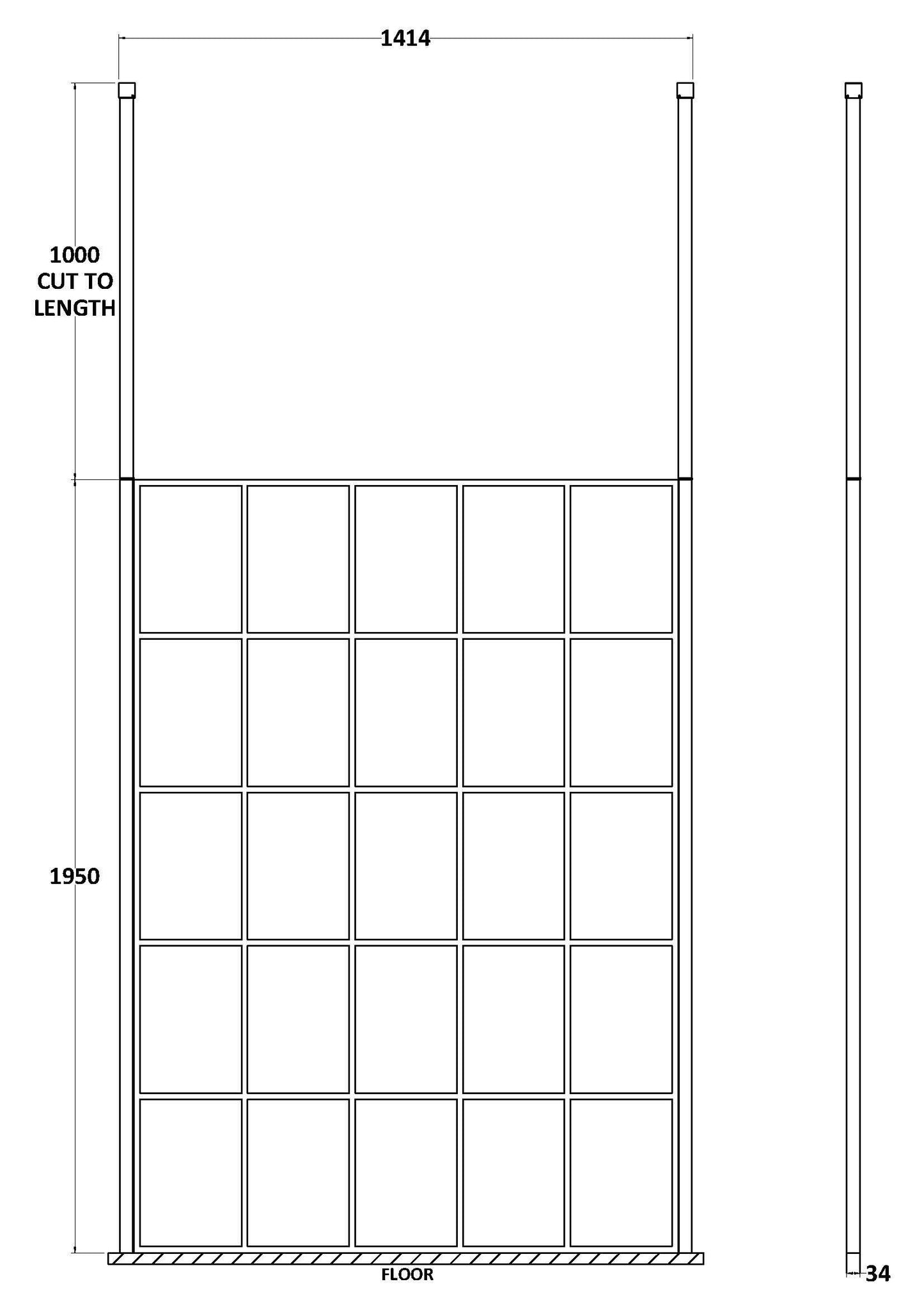 Hudson Reed 1400mm Frame Screen Matt Black Wetroom With Ceiling Posts