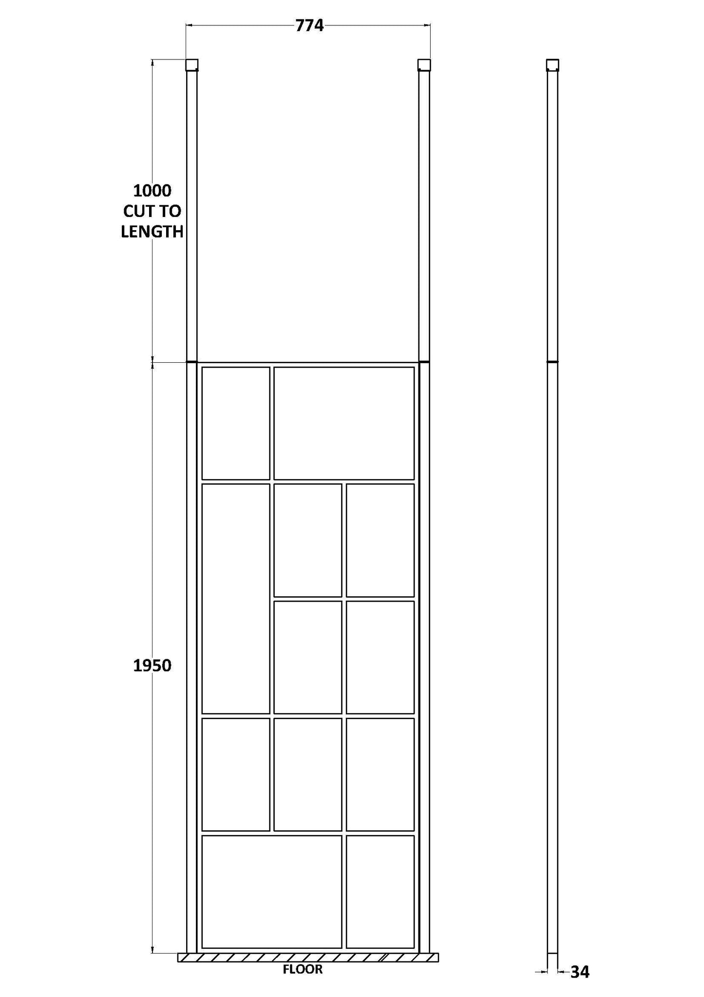 Hudson Reed 810mm Abstract Frame Matt Black Wetroom Screen With Ceiling Posts
