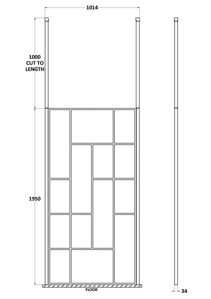 Hudson Reed 1050mm Abstract Frame Matt Black Wetroom Screen With Ceiling Posts