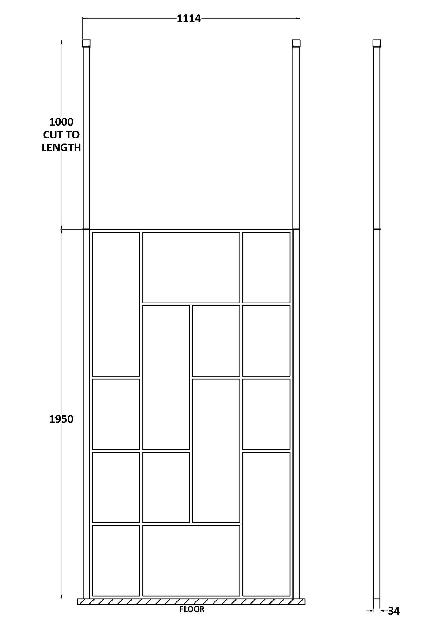 Hudson Reed 1150mm Abstract Frame Matt Black Wetroom Screen With Ceiling Posts